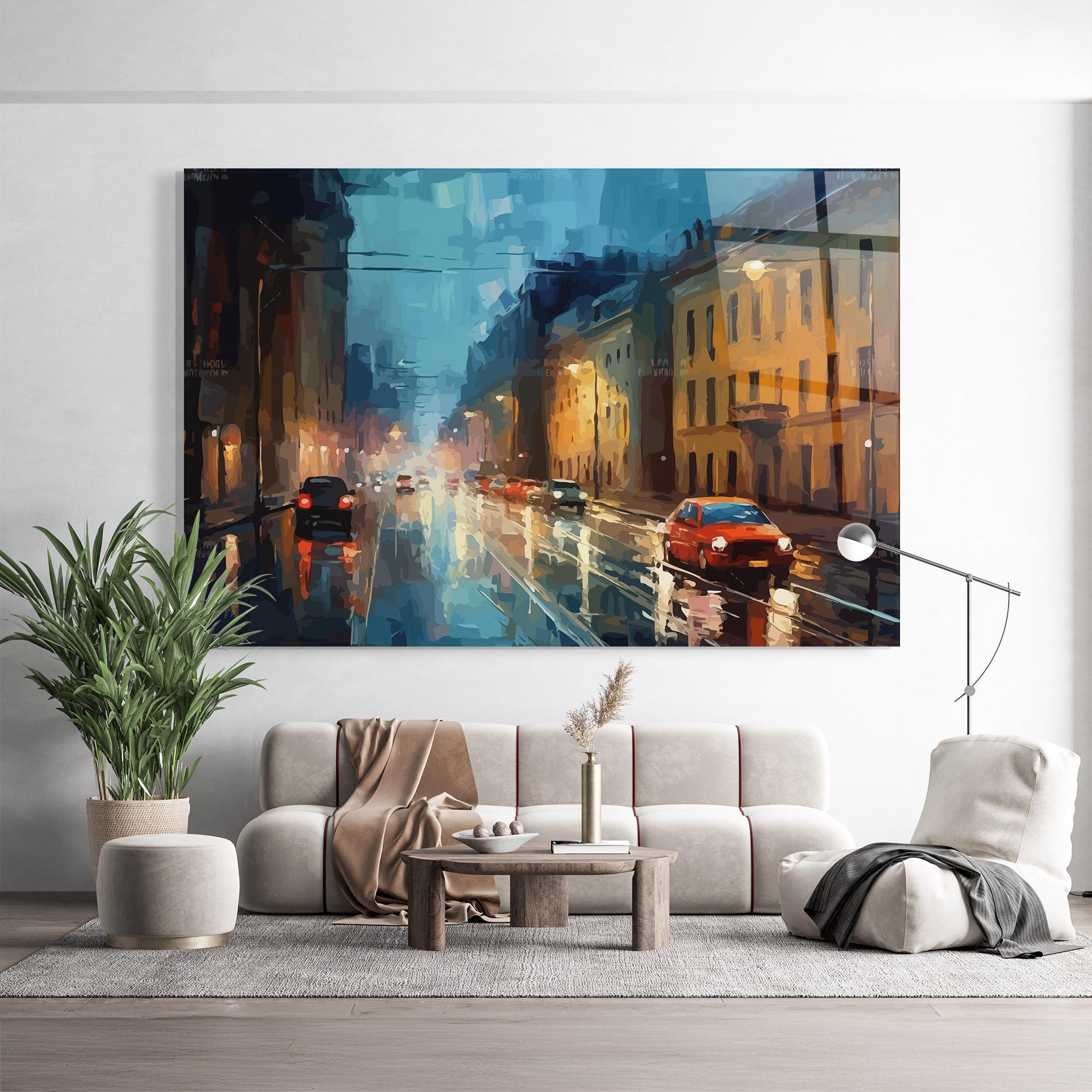 Üvegkép Red Car City Night mockup 9