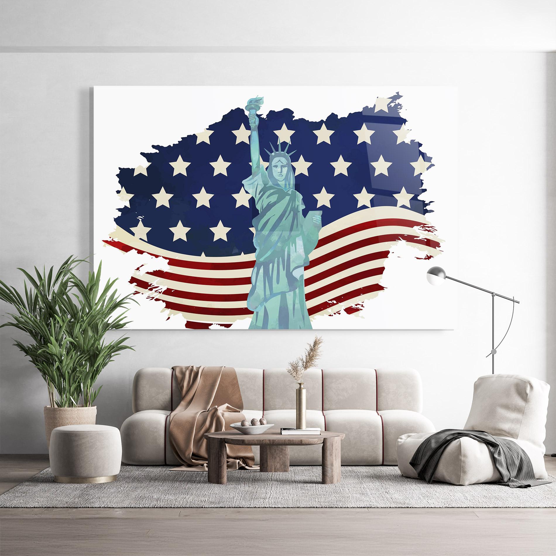 Üvegkép Usa Flag Statue mockup 9