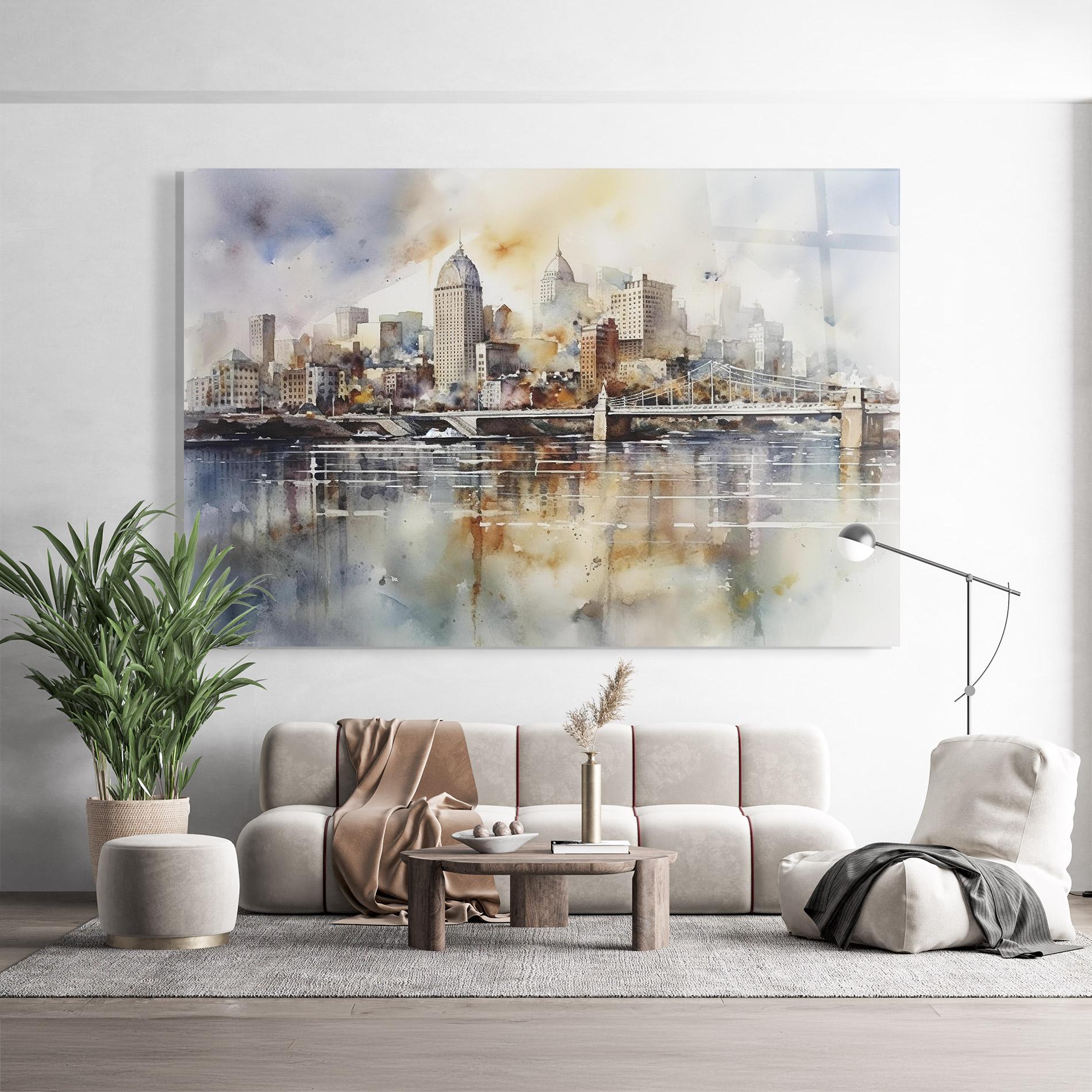 Üvegkép Watercolor Skyline mockup 9