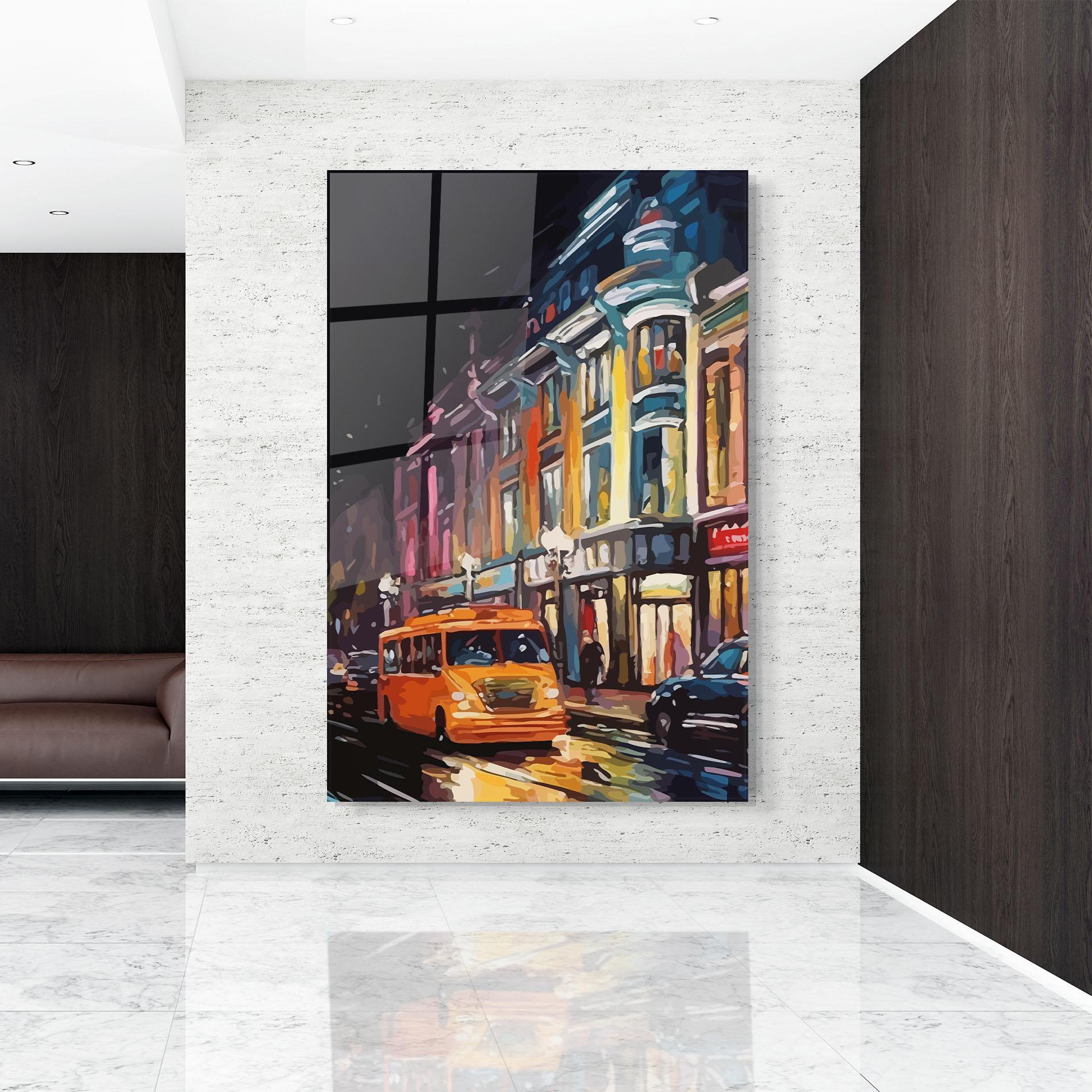 Üvegkép Yellow Car City Art mockup 9