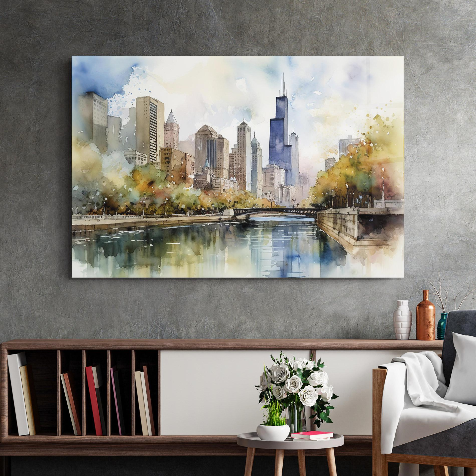 Üvegkép City Skyline Painting mockup 2