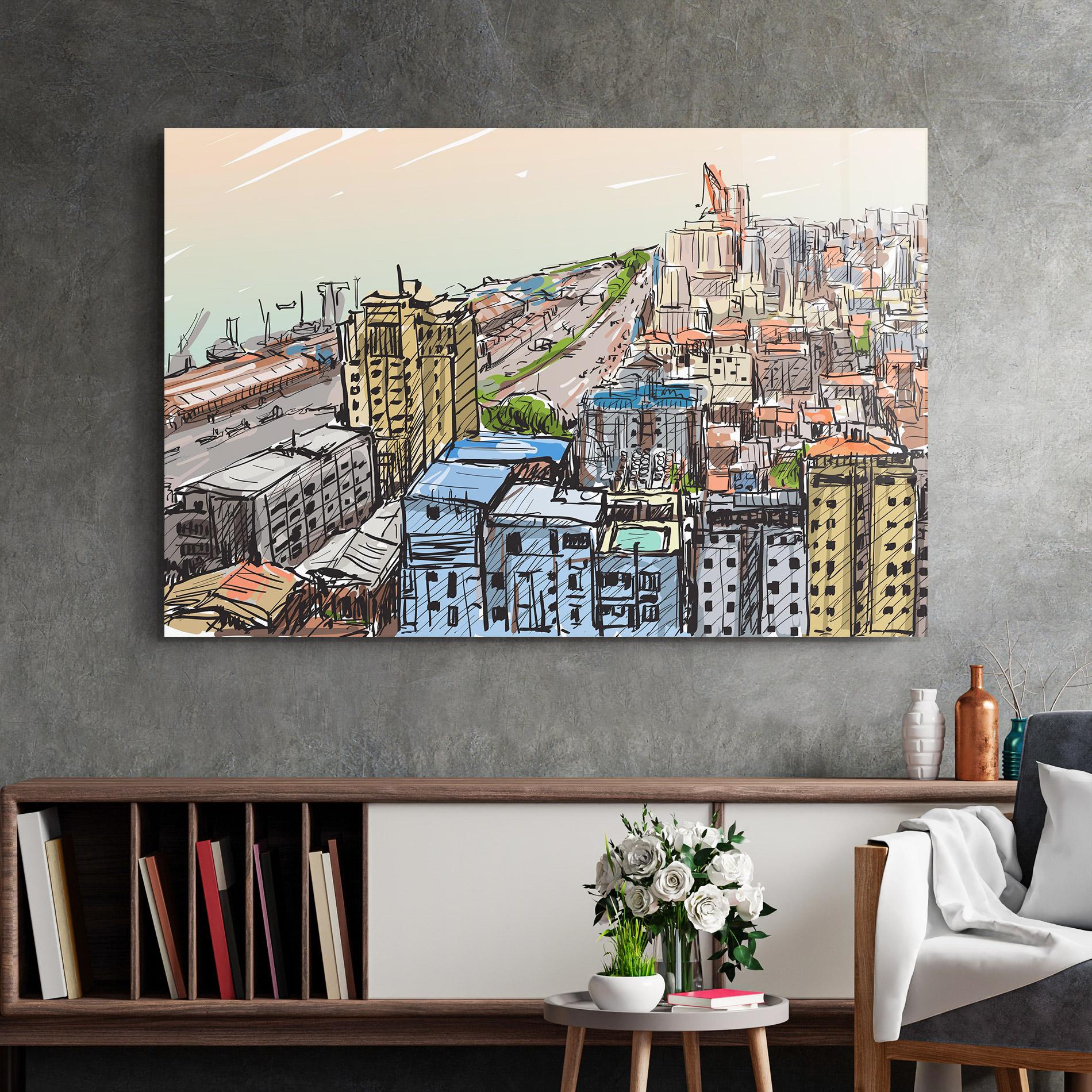 Üvegkép Colorful City Drawing mockup 2