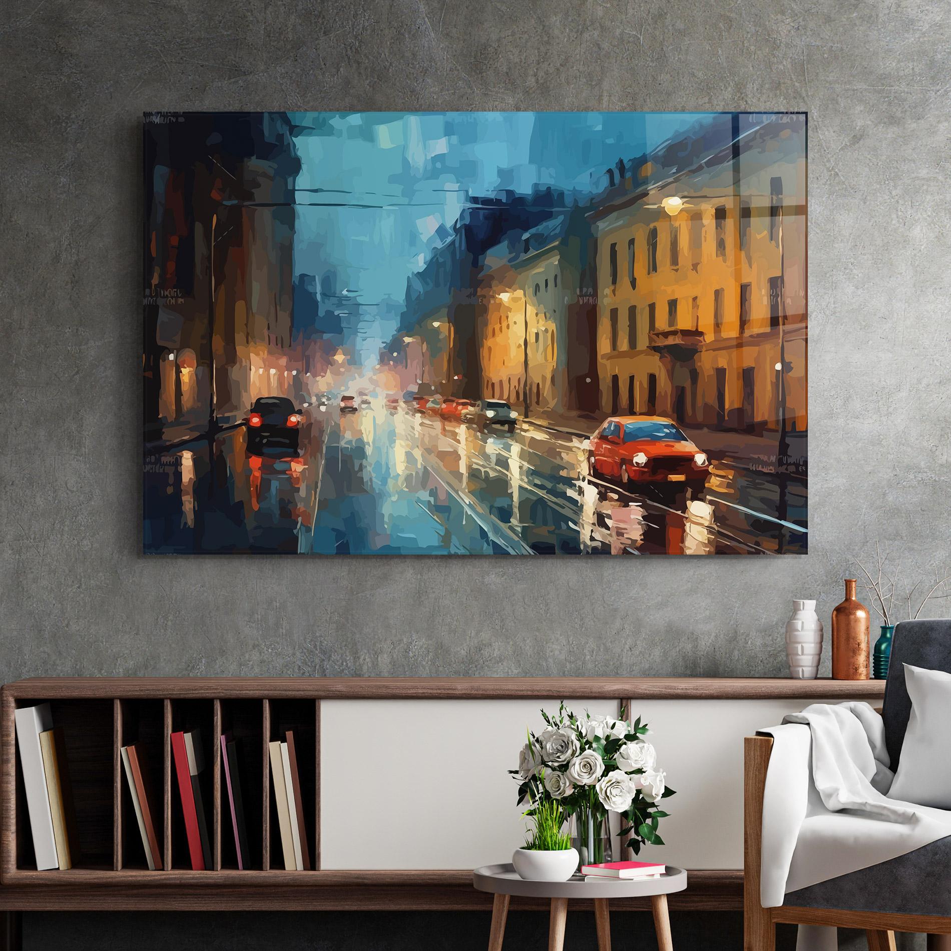 Üvegkép Red Car City Night mockup 2