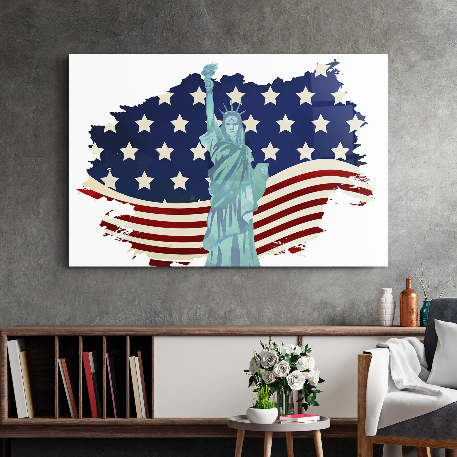 Üvegkép Usa Flag Statue mockup 2