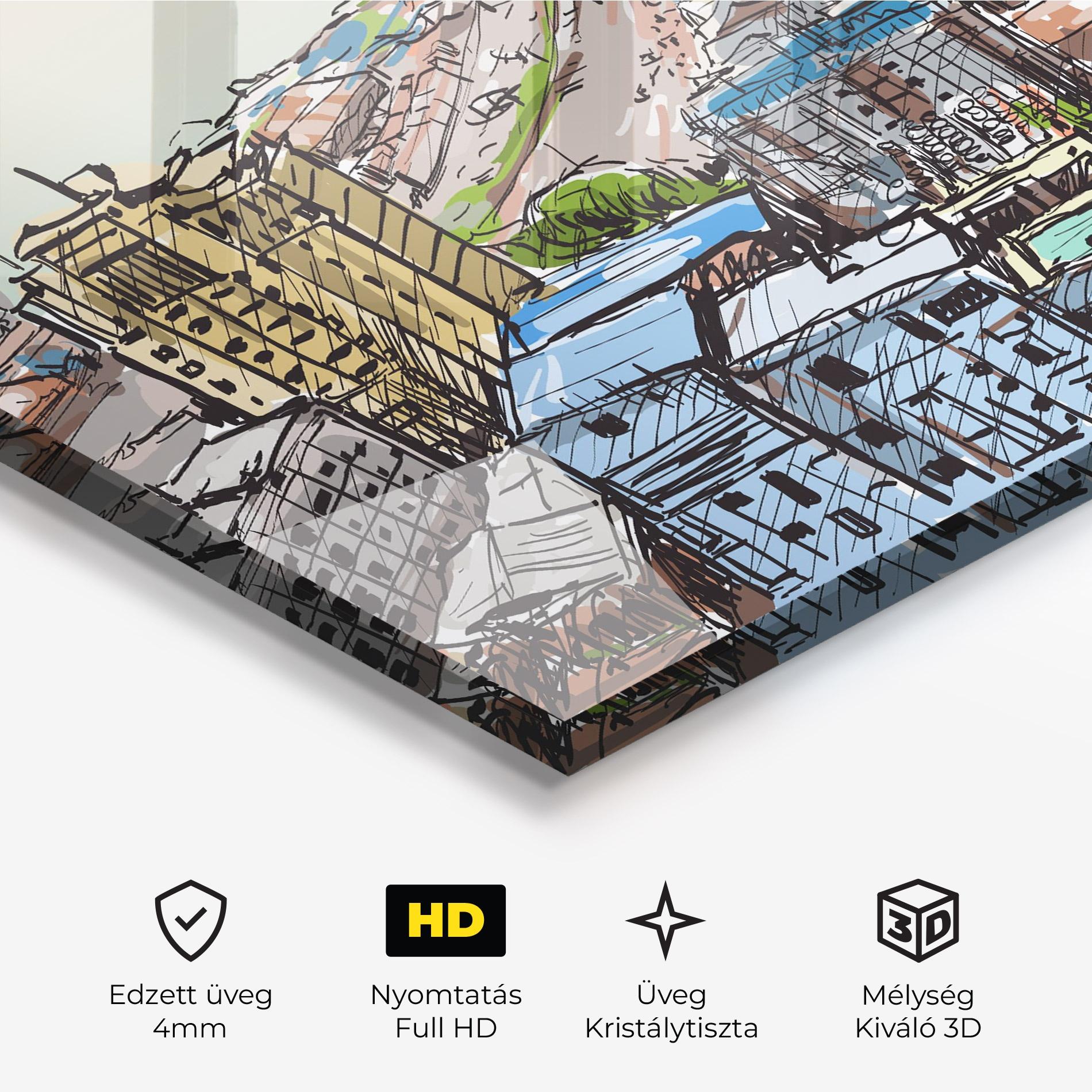 Üvegkép Colorful City Drawing mockup 3