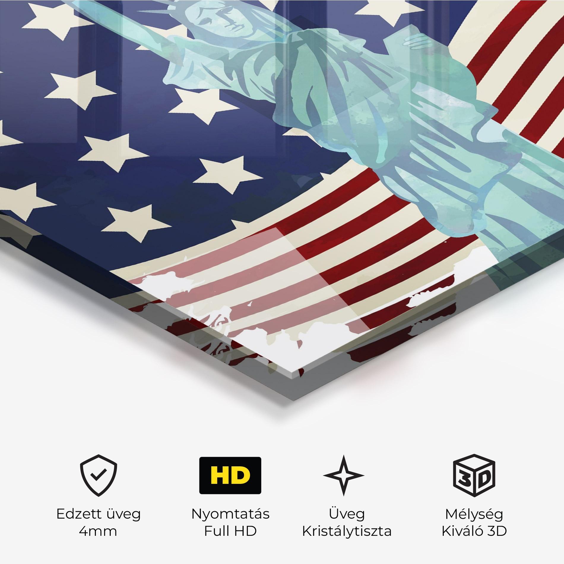 Üvegkép Usa Flag Statue mockup 3