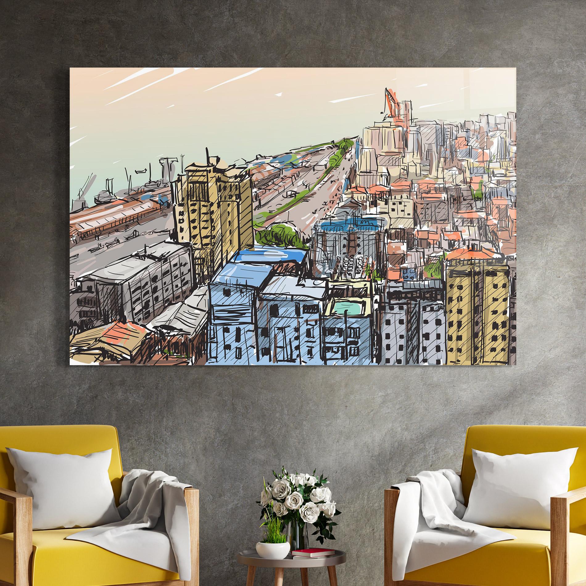 Üvegkép Colorful City Drawing mockup 4
