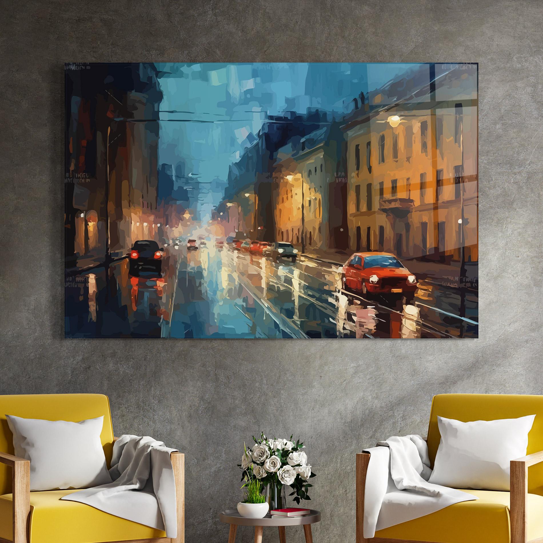 Üvegkép Red Car City Night mockup 4