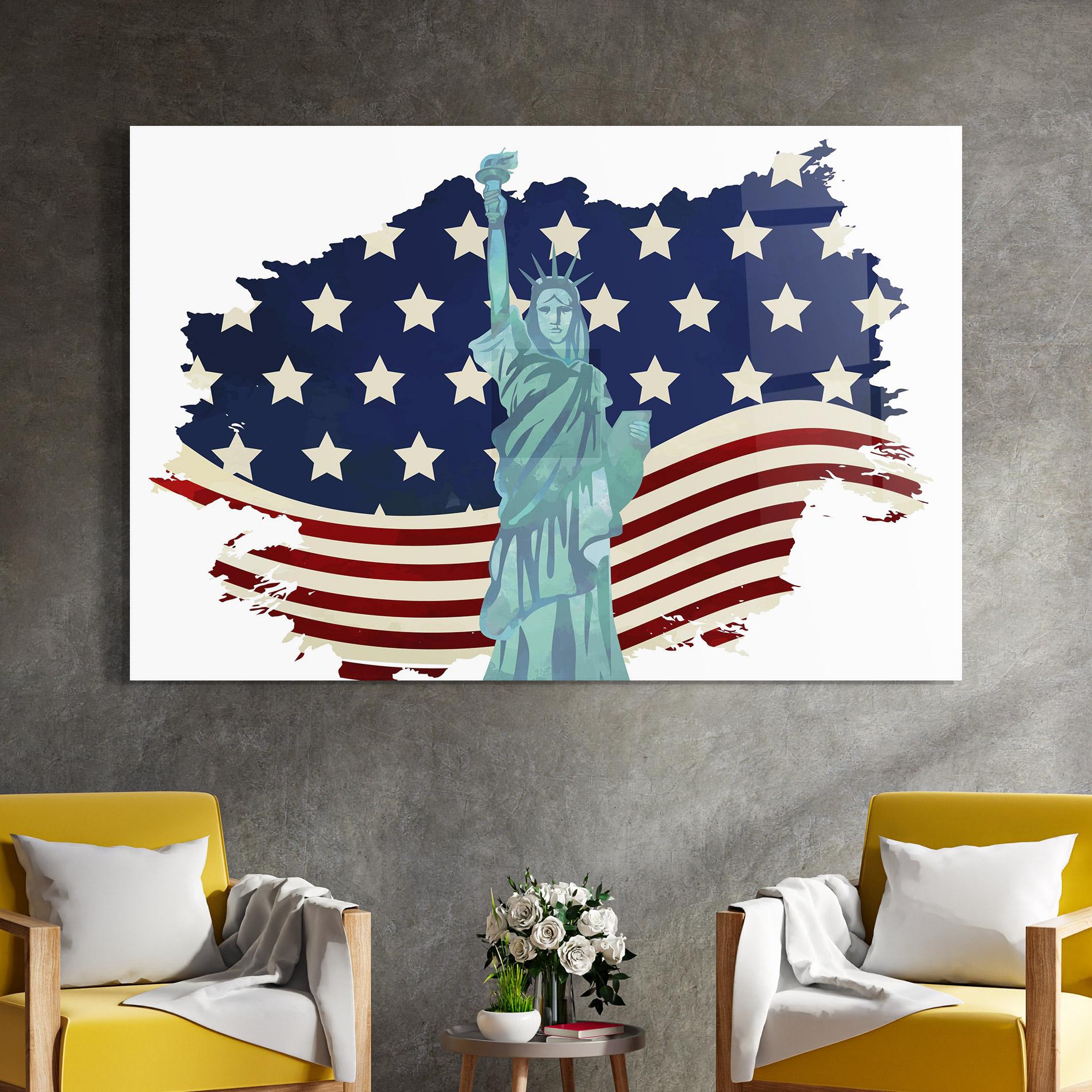 Üvegkép Usa Flag Statue mockup 4