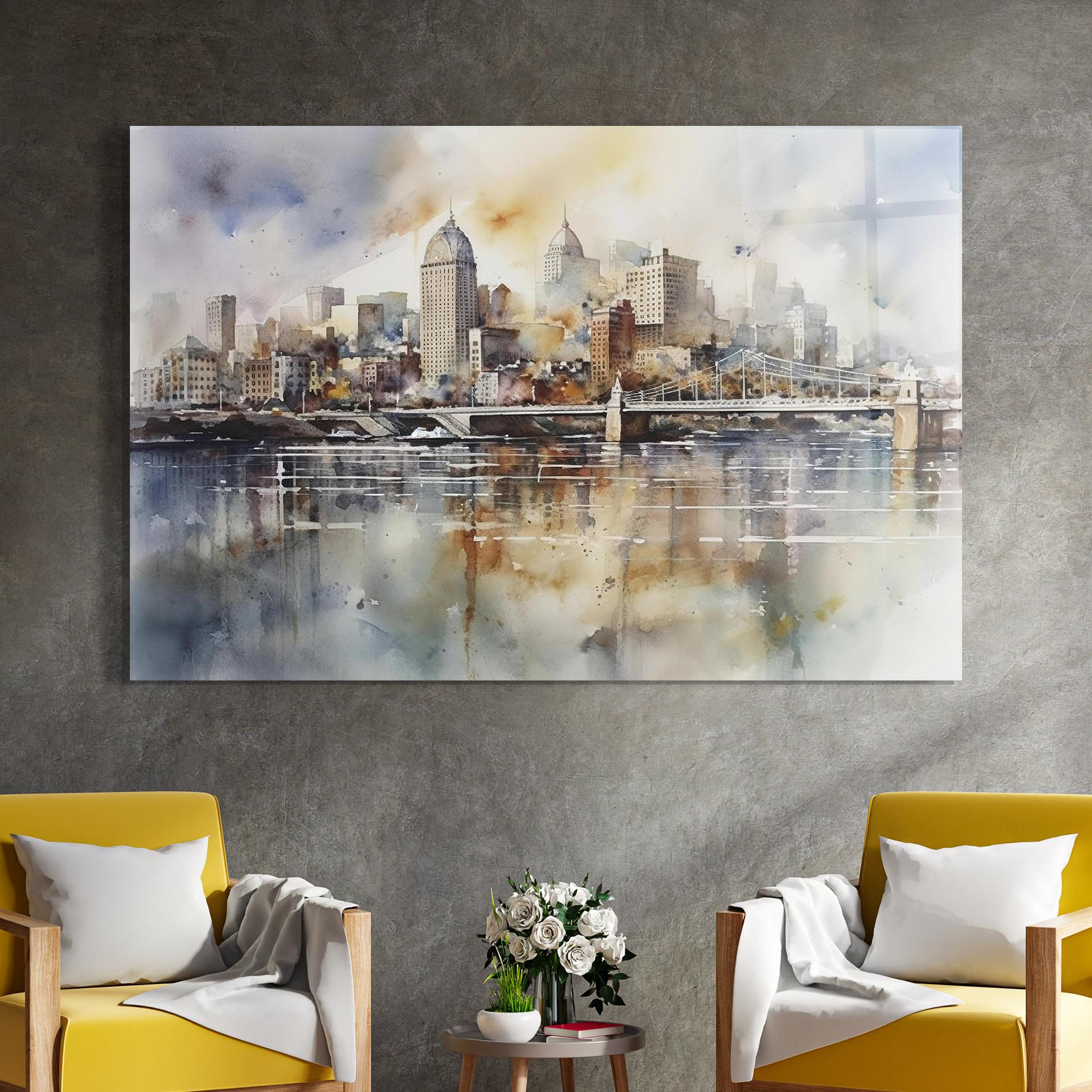 Üvegkép Watercolor Skyline mockup 4