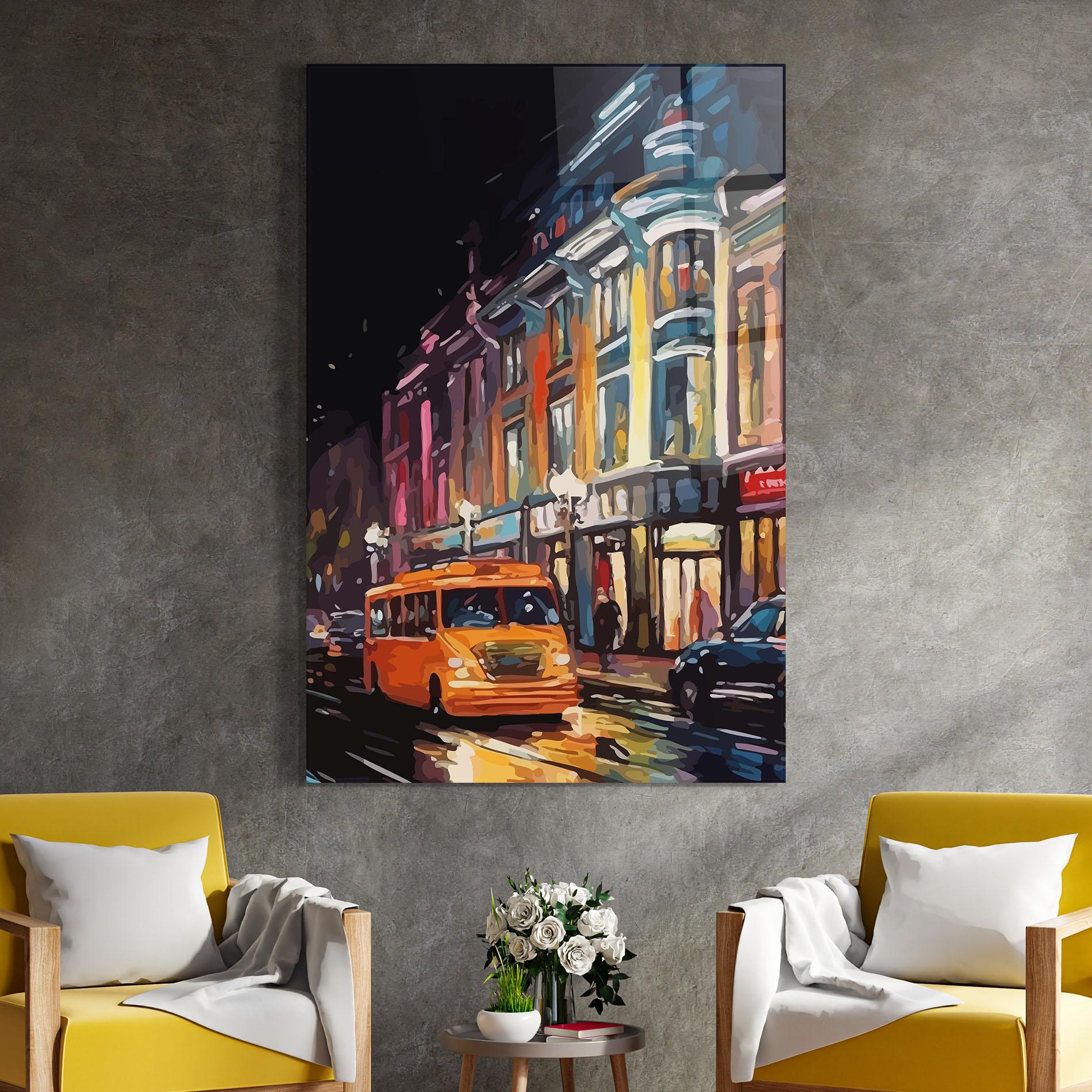 Üvegkép Yellow Car City Art mockup 4