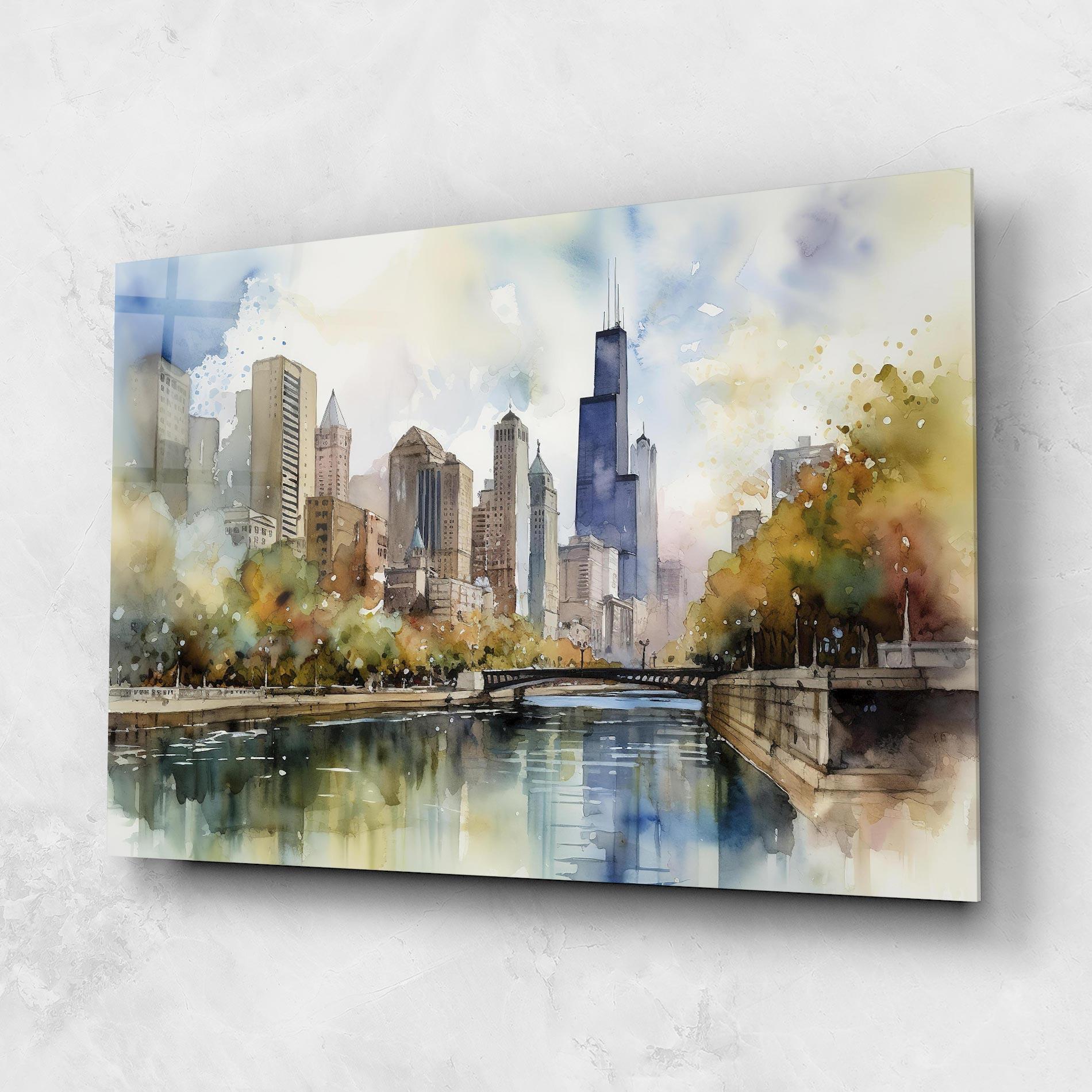 Üvegkép City Skyline Painting mockup 1