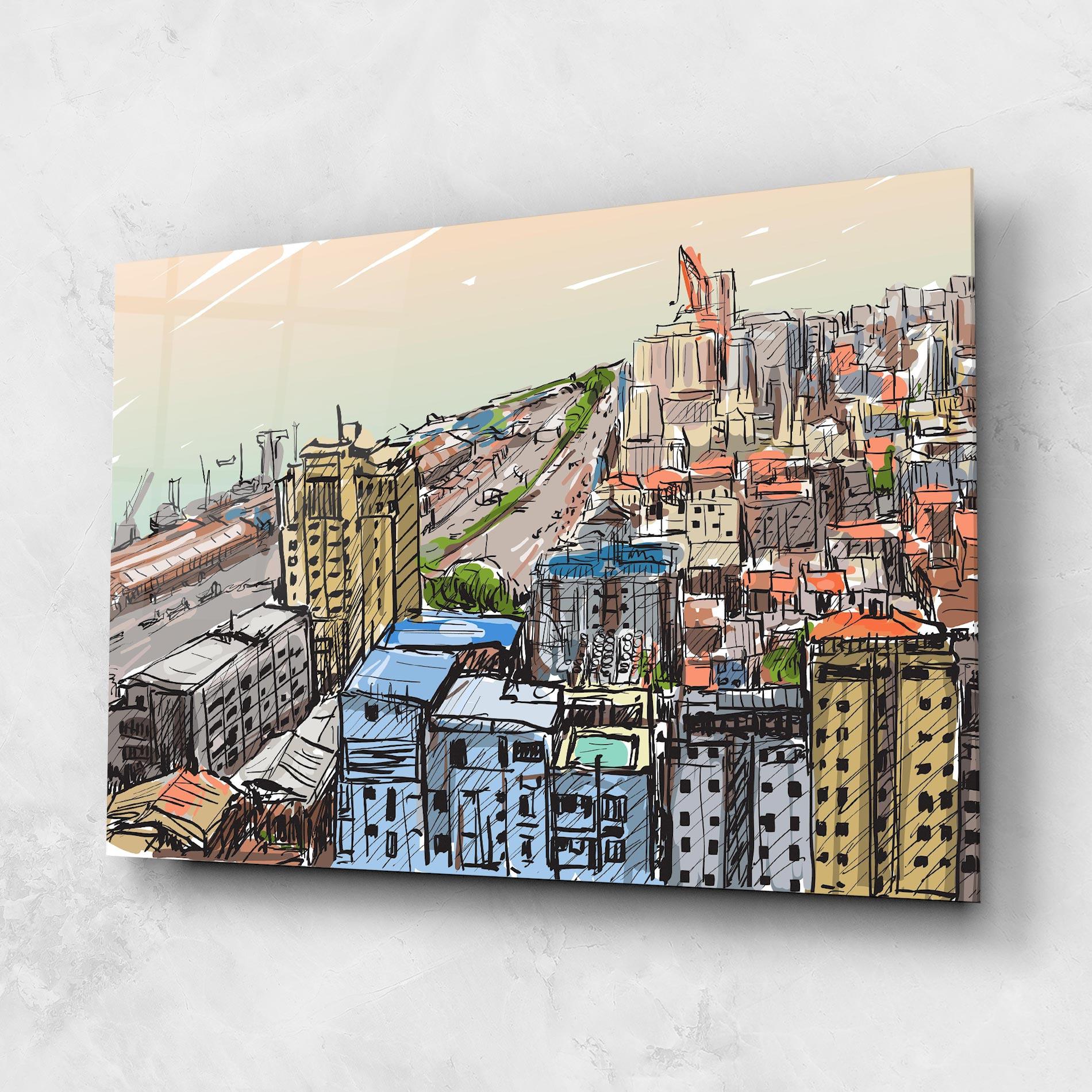 Üvegkép Colorful City Drawing mockup 1
