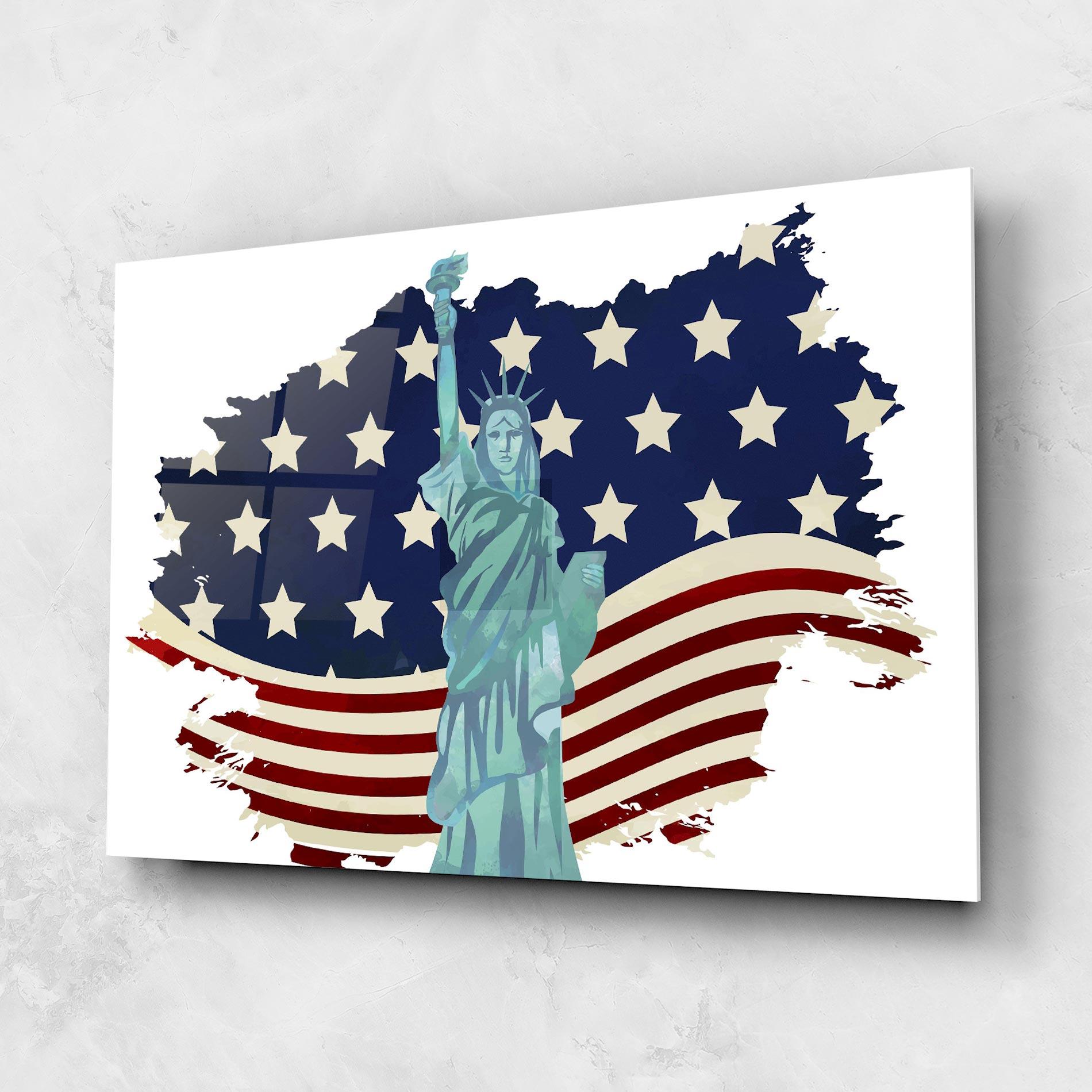 Üvegkép Usa Flag Statue mockup 1