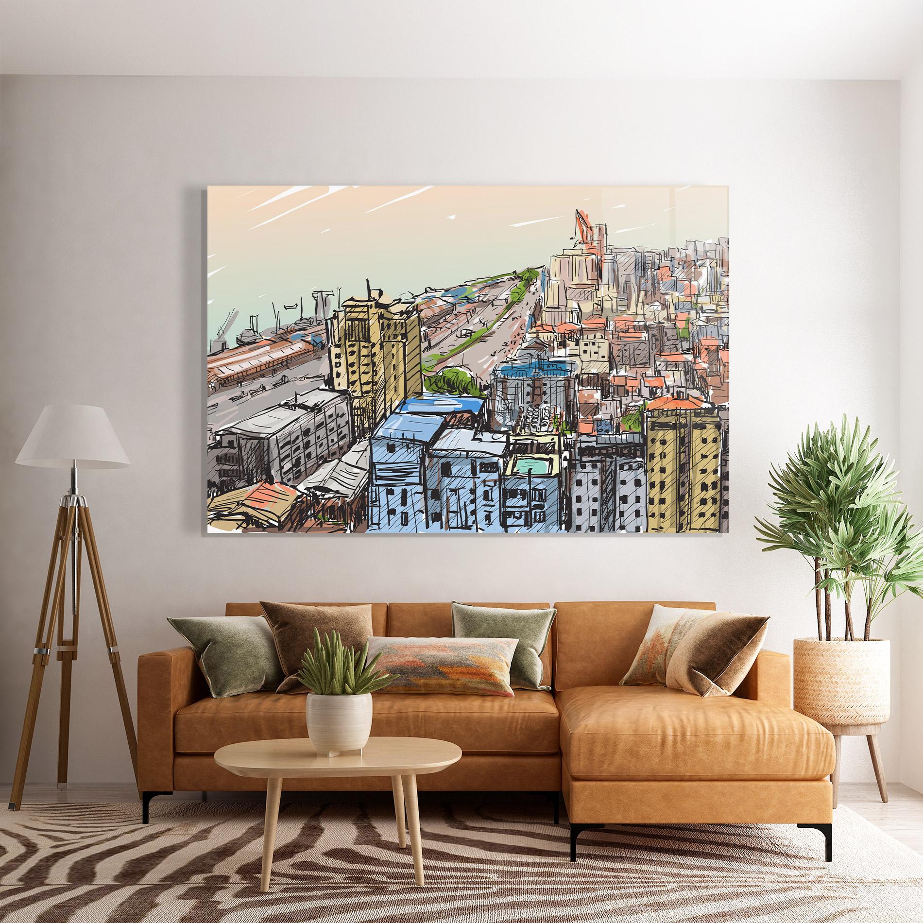 Üvegkép Colorful City Drawing mockup 7