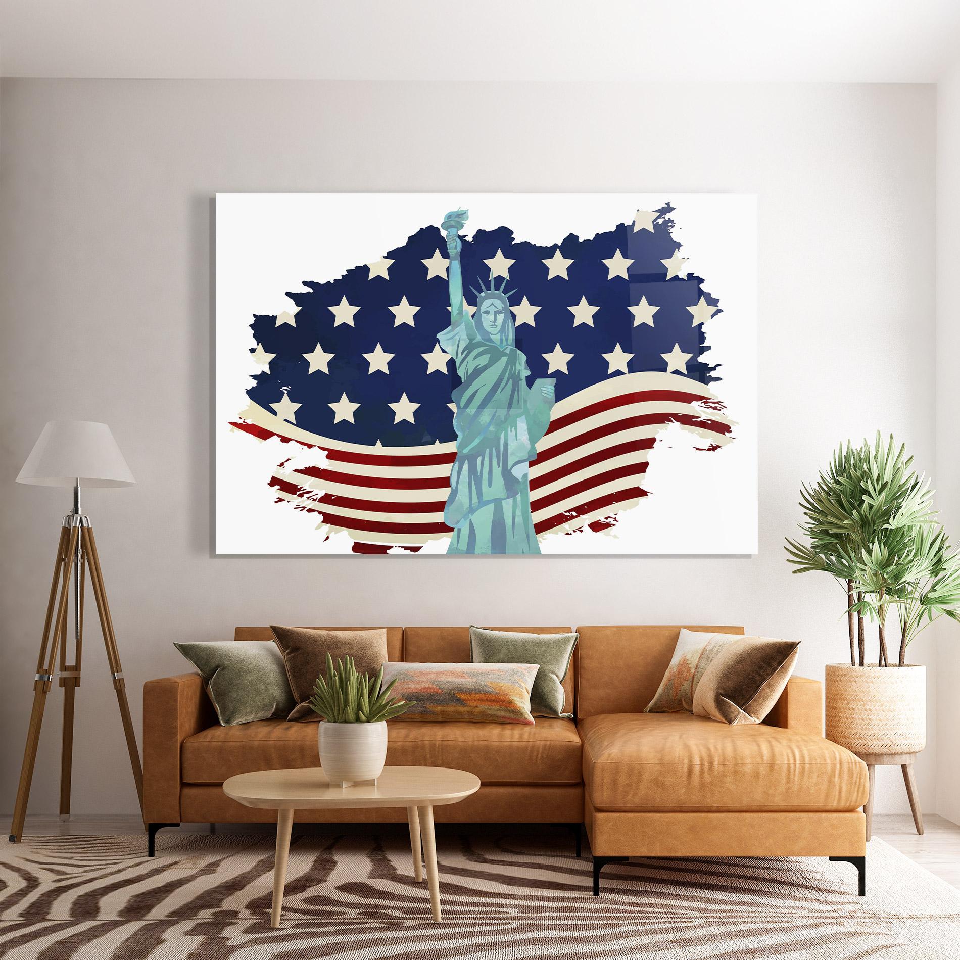 Üvegkép Usa Flag Statue mockup 7
