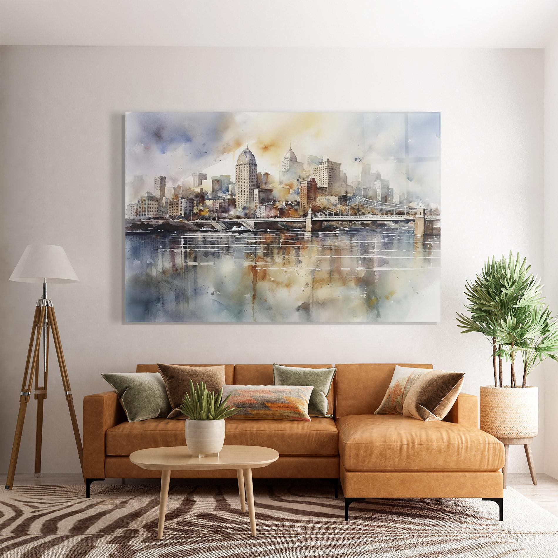 Üvegkép Watercolor Skyline mockup 7