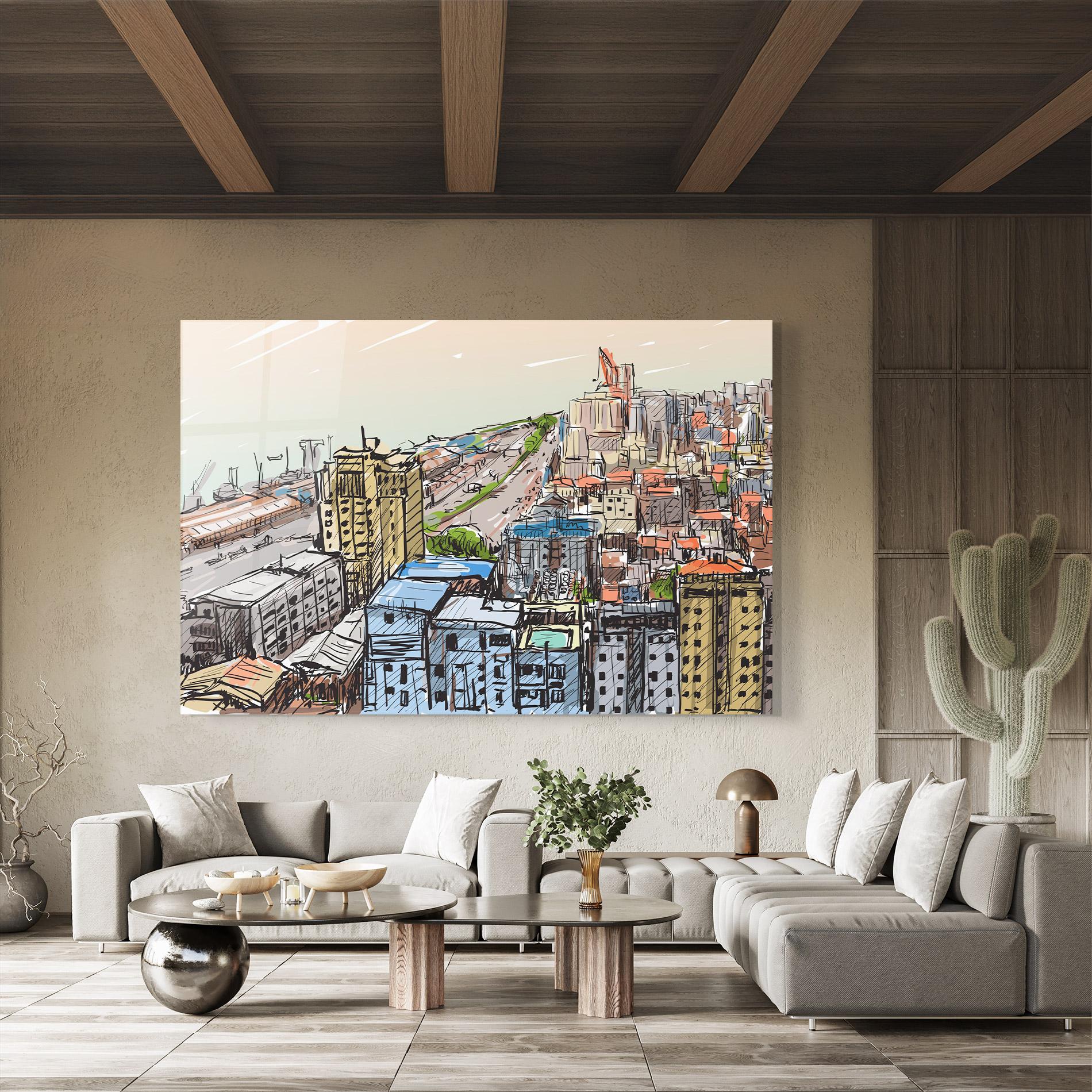 Üvegkép Colorful City Drawing mockup 8