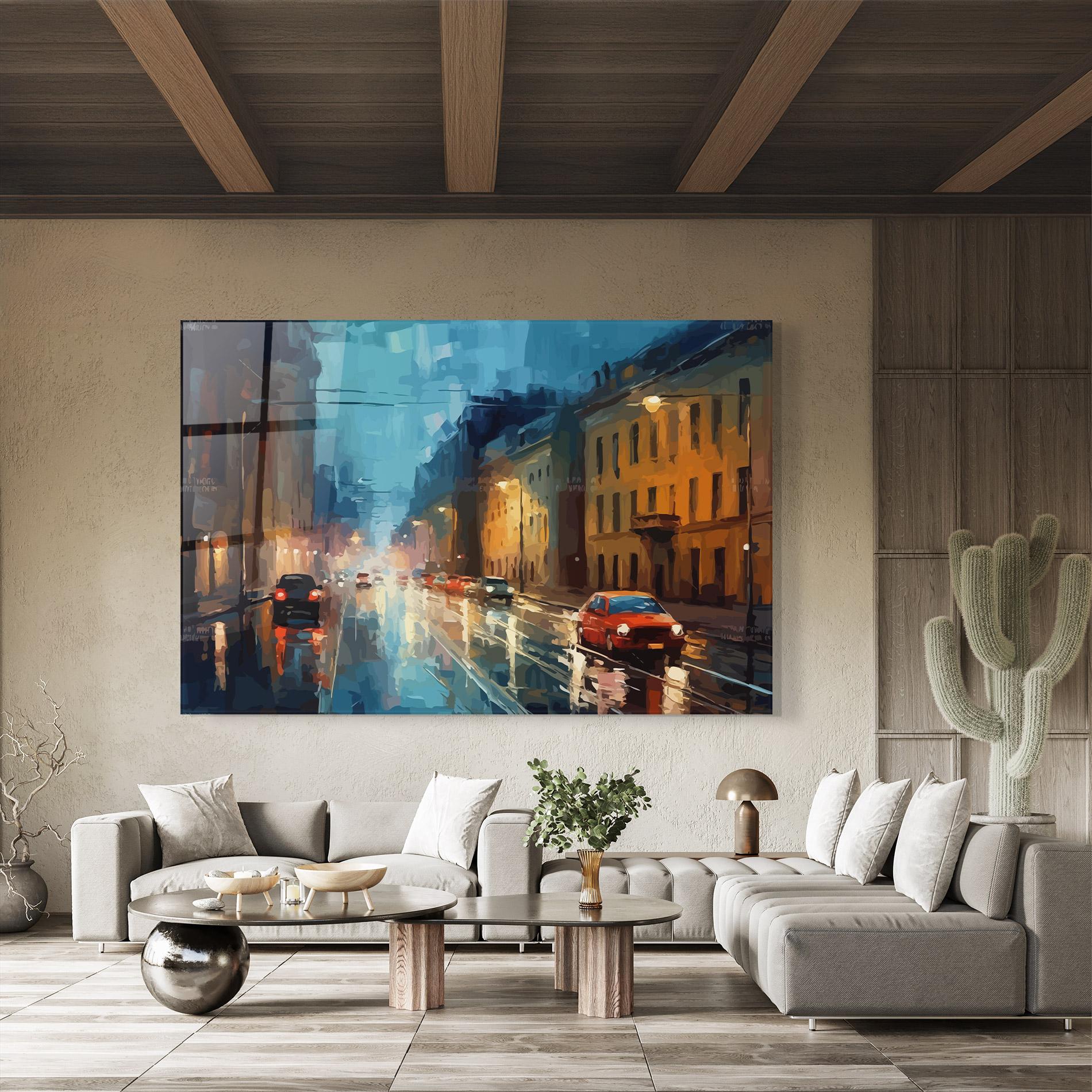 Üvegkép Red Car City Night mockup 8