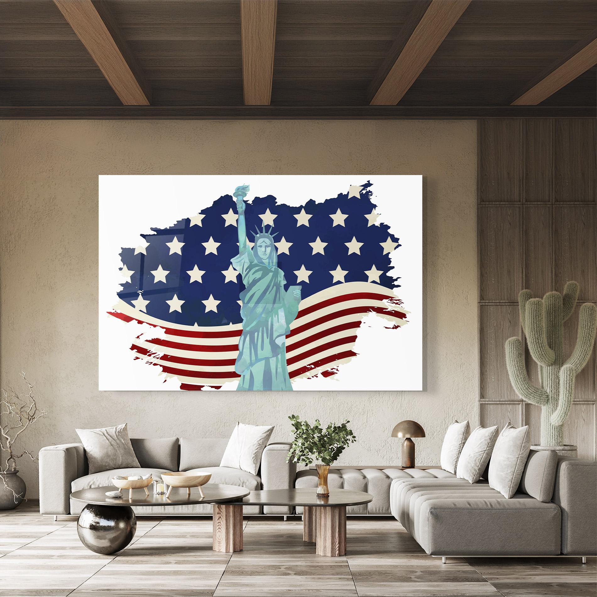 Üvegkép Usa Flag Statue mockup 8