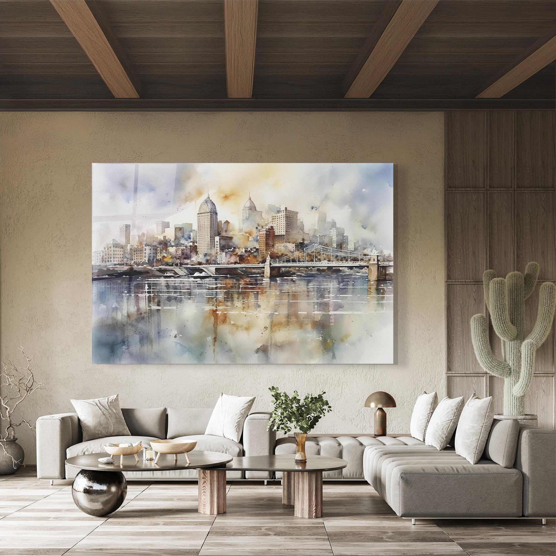 Üvegkép Watercolor Skyline mockup 8