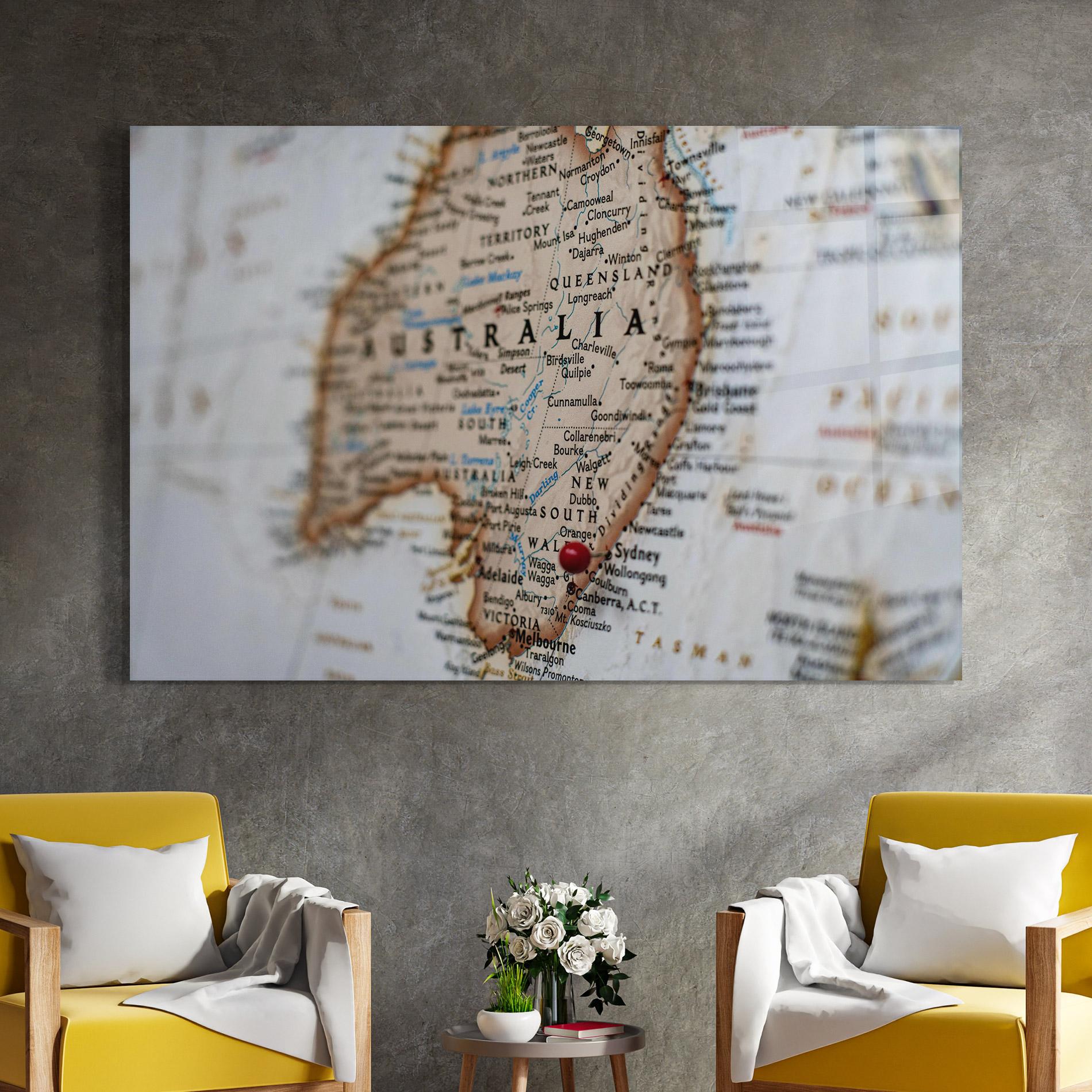 Üvegkép Australia Map mockup 4