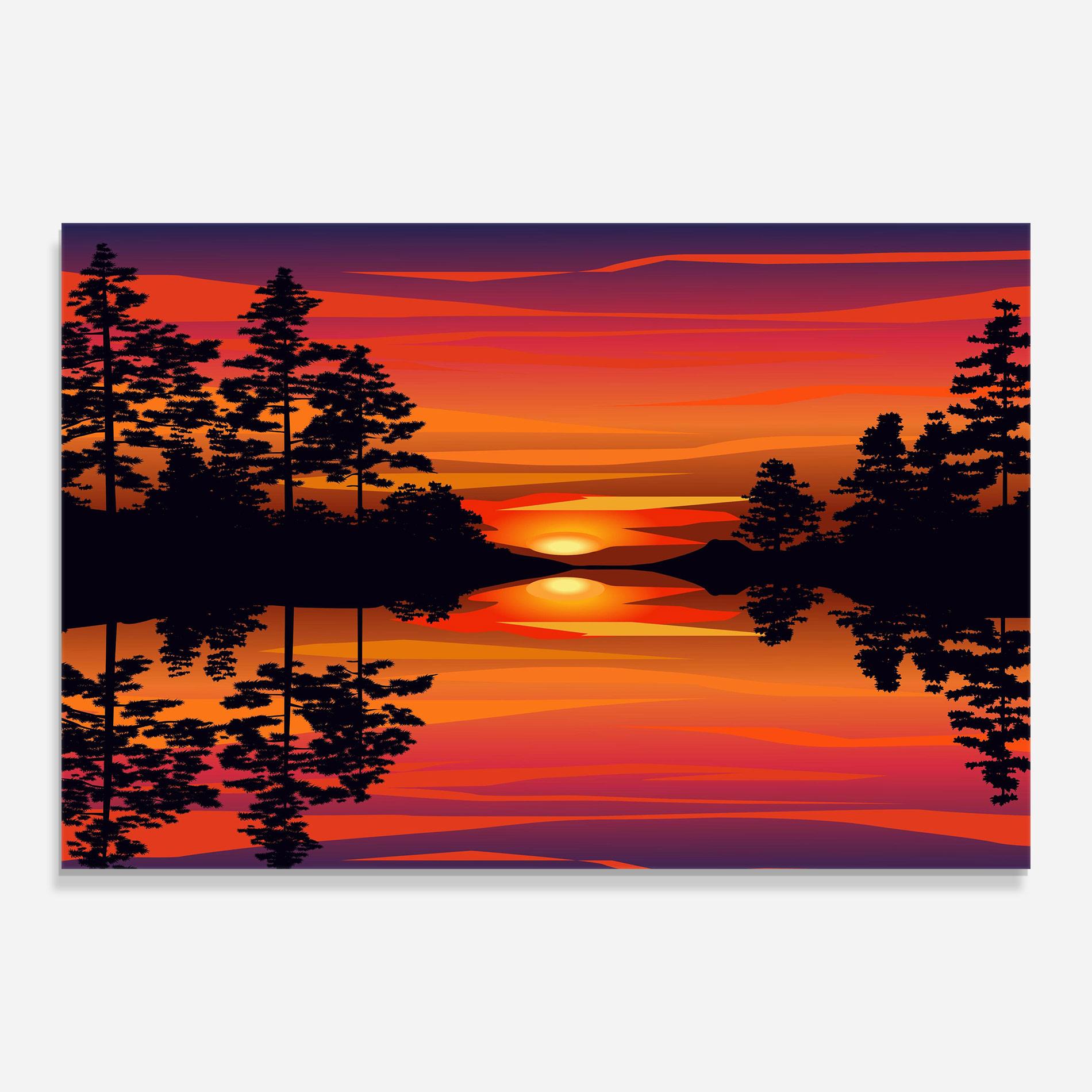 Üvegkép Sunset Forest Reflection mockup 0