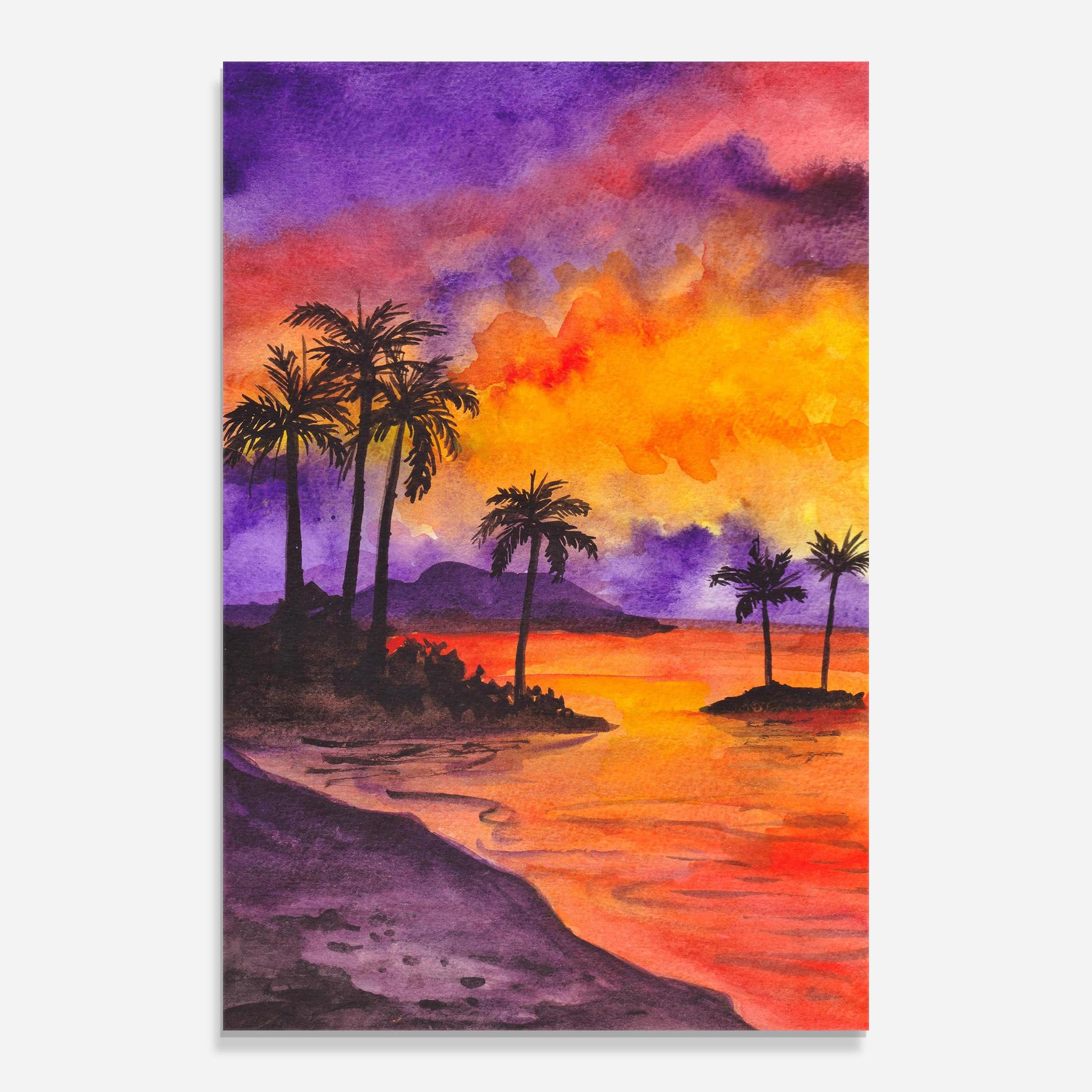 Üvegkép Sunset Watercolor Painting mockup 0