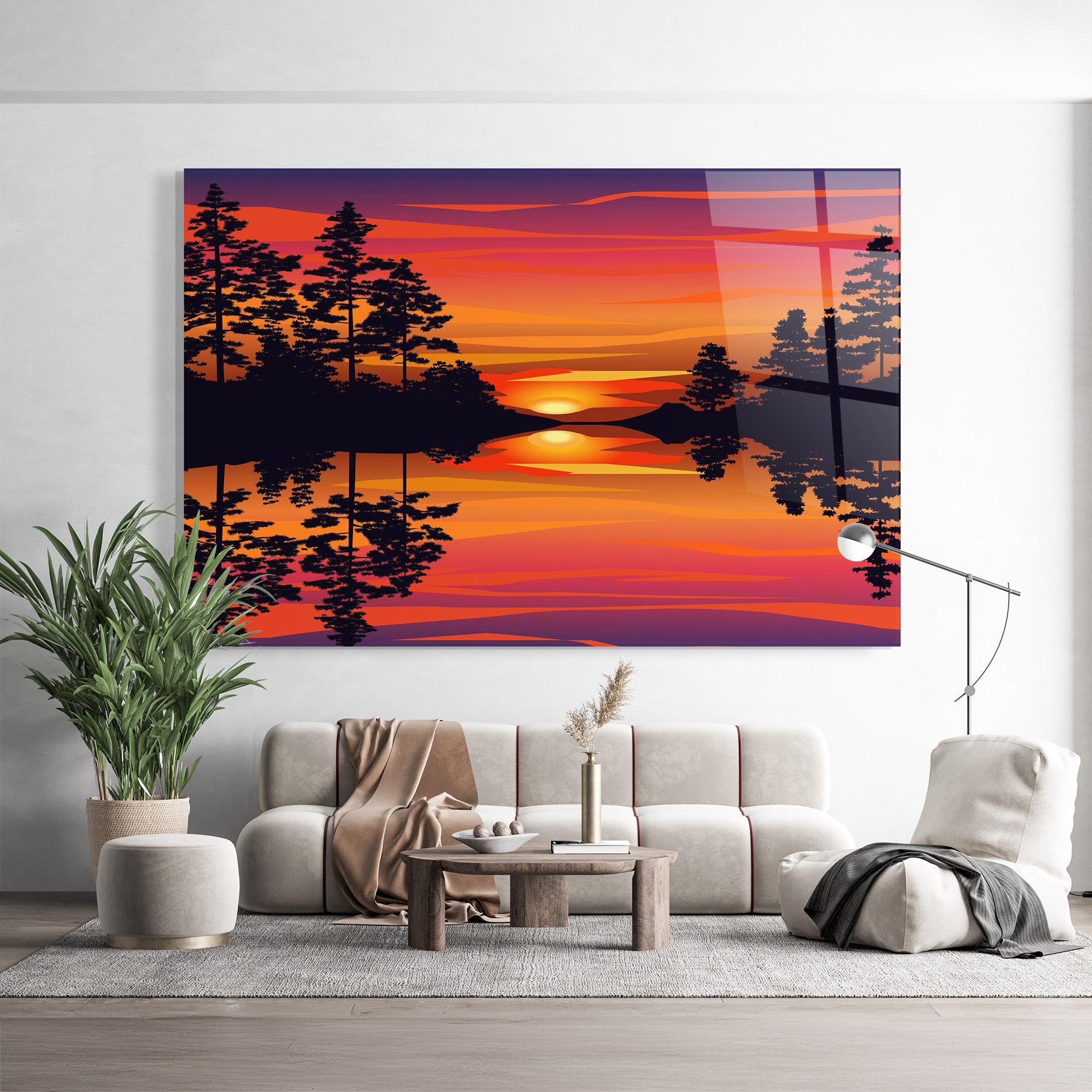 Üvegkép Sunset Forest Reflection mockup 9