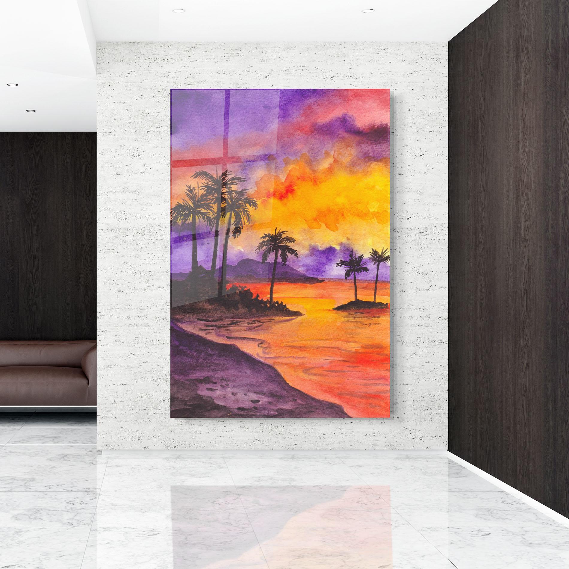 Üvegkép Sunset Watercolor Painting mockup 9