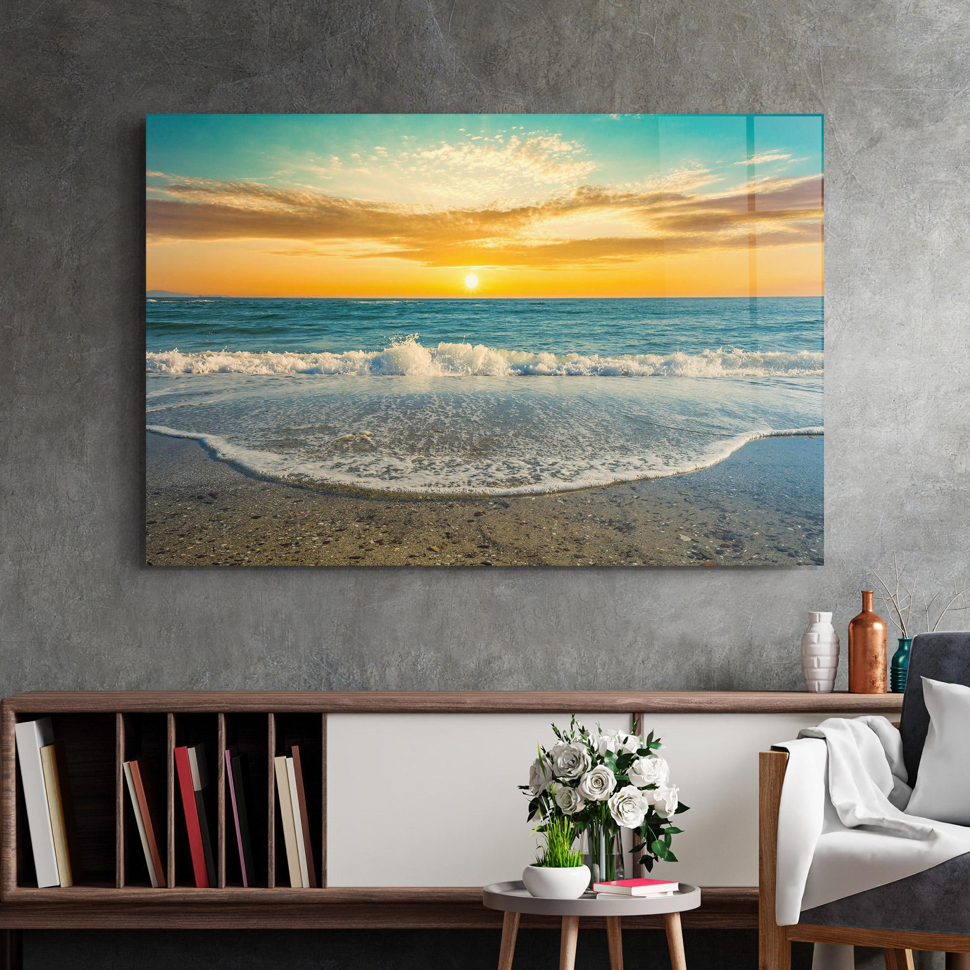 Üvegkép Beach Dramatic Sunset mockup 2