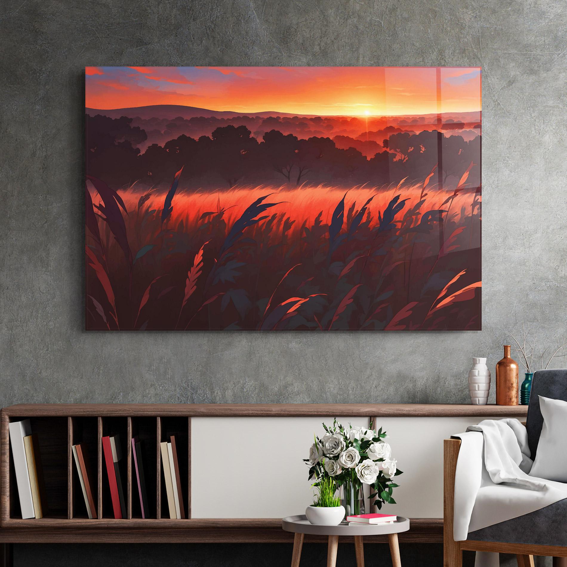 Üvegkép Sunset Red Field mockup 2