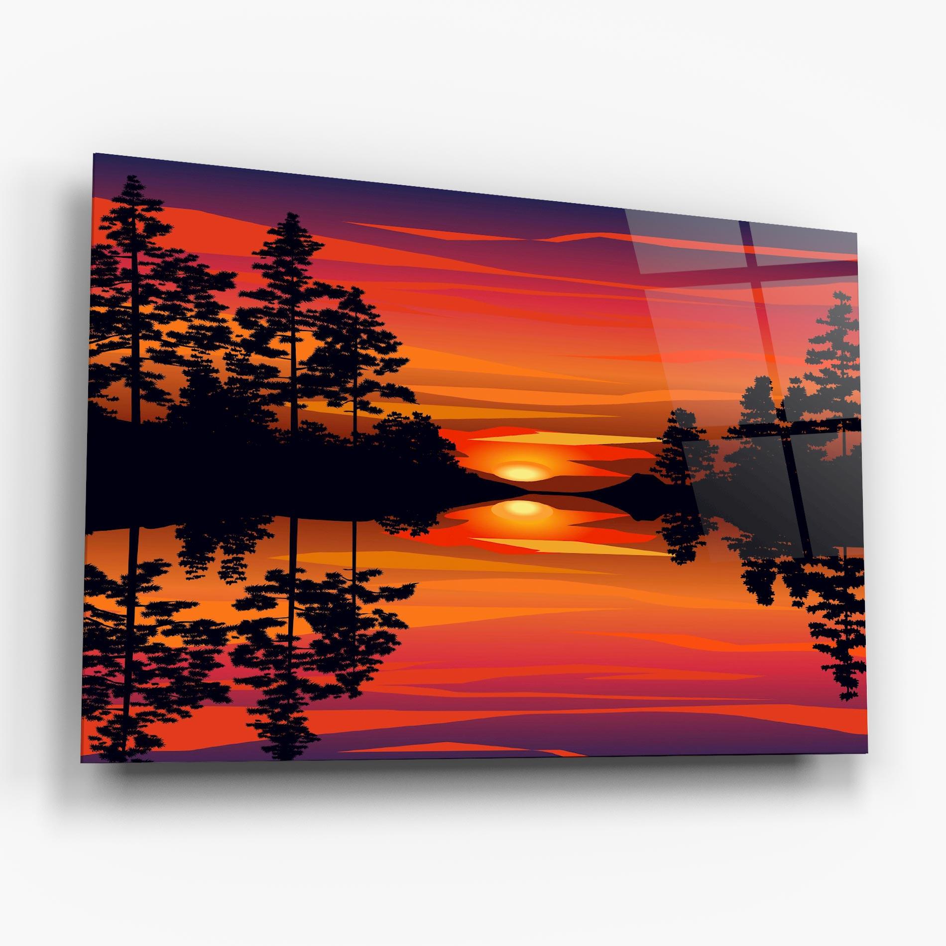 Üvegkép Sunset Forest Reflection mockup 6