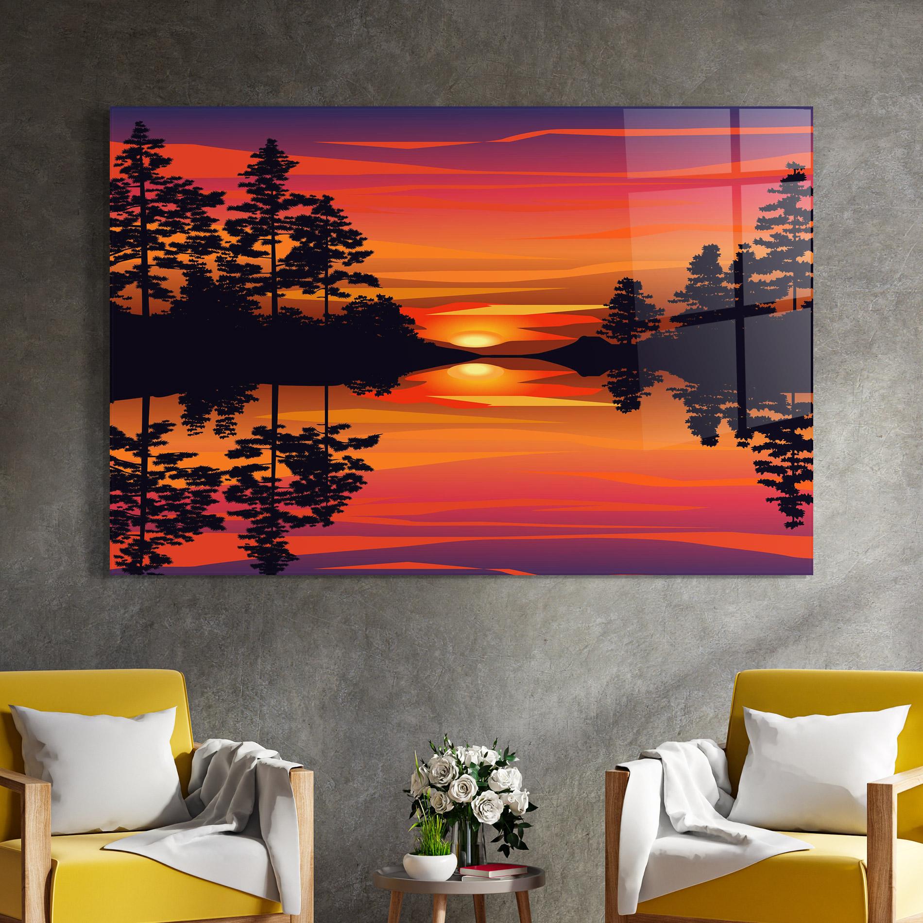 Üvegkép Sunset Forest Reflection mockup 4