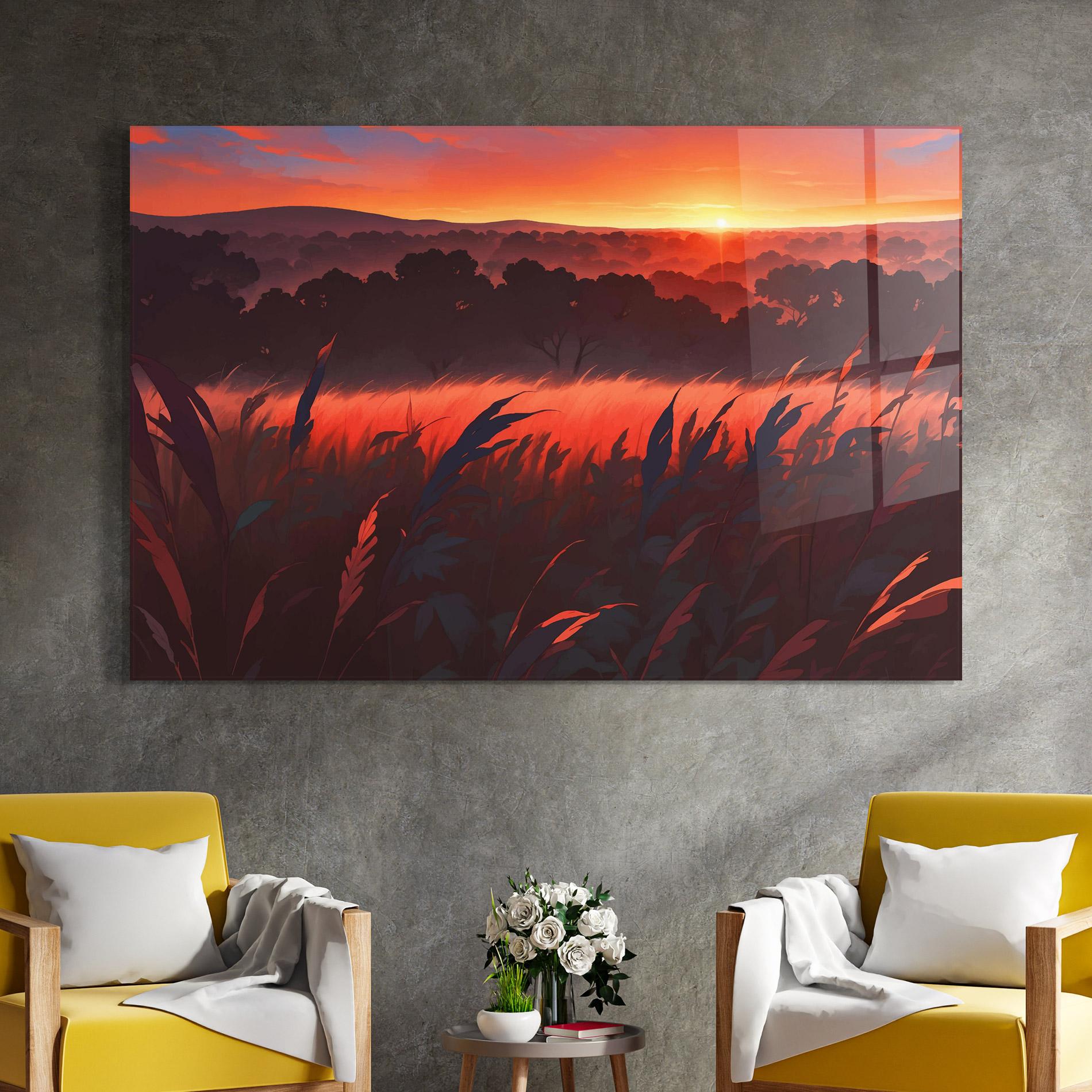 Üvegkép Sunset Red Field mockup 4