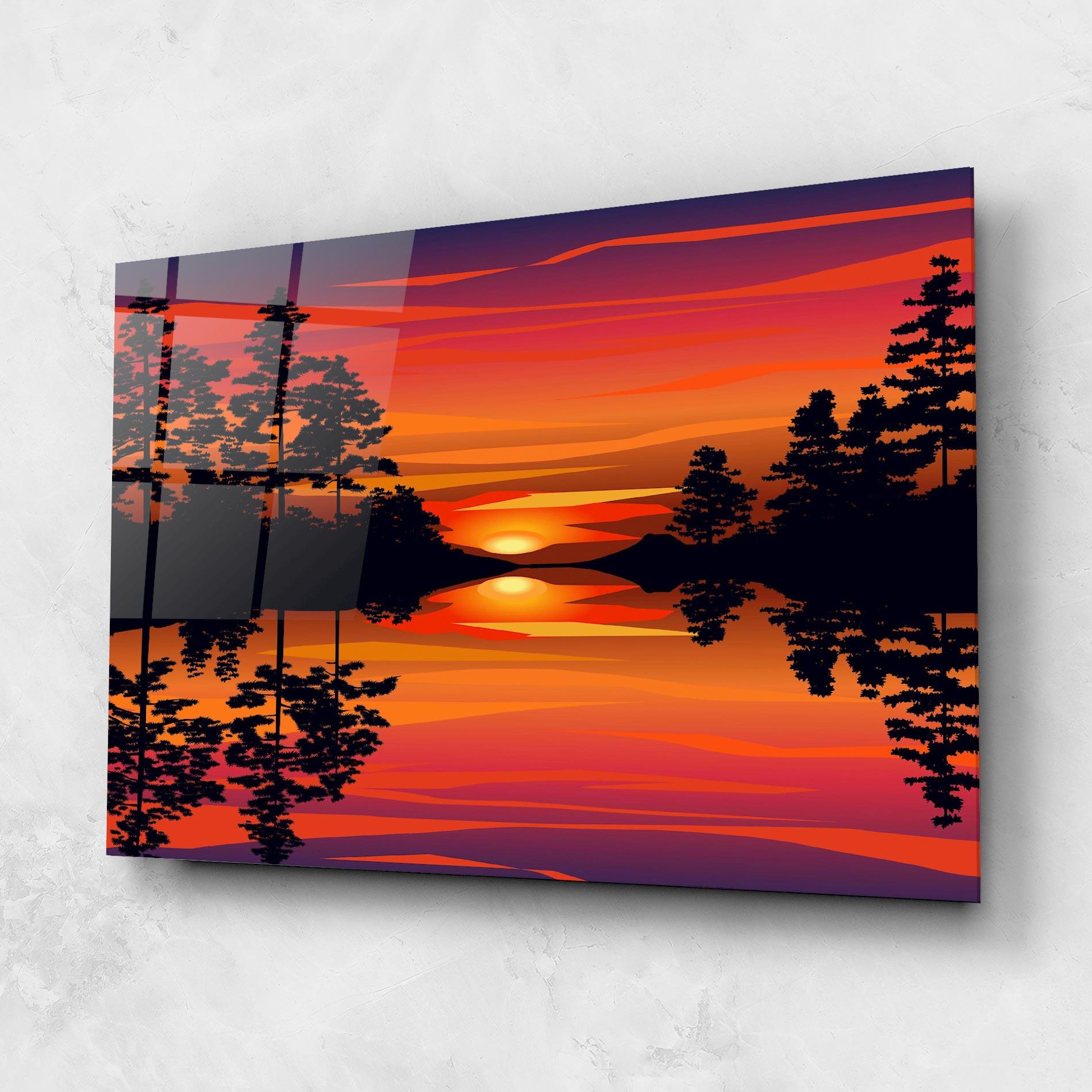 Üvegkép Sunset Forest Reflection mockup 1