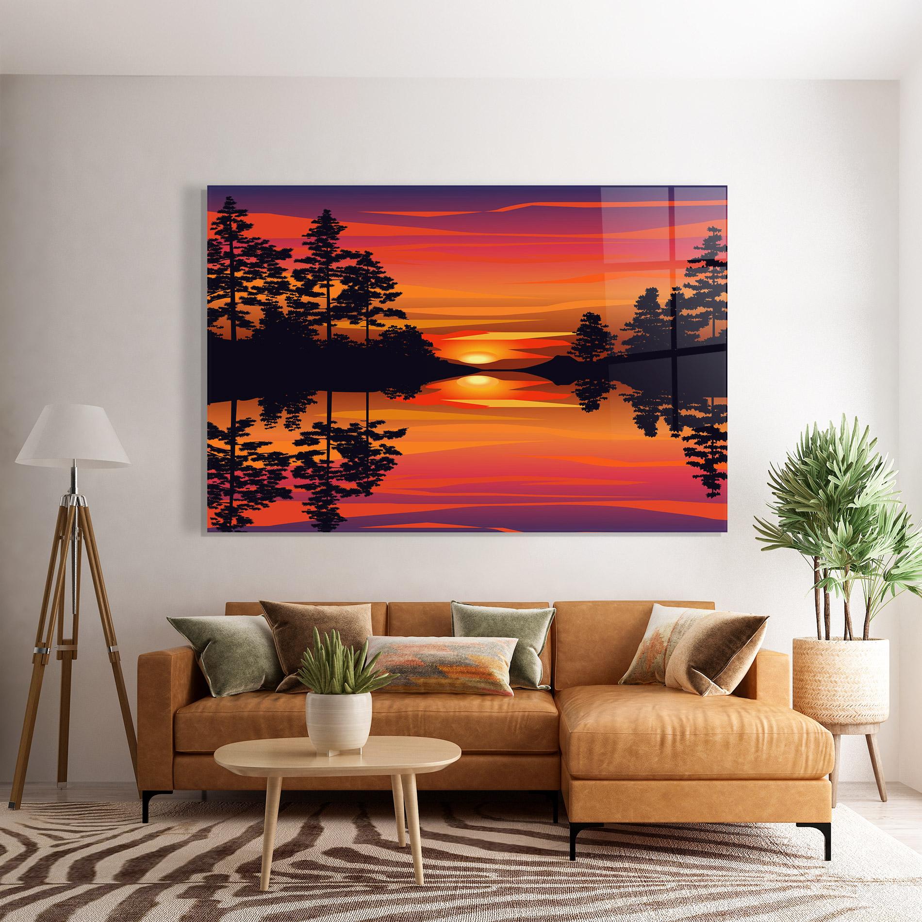 Üvegkép Sunset Forest Reflection mockup 7