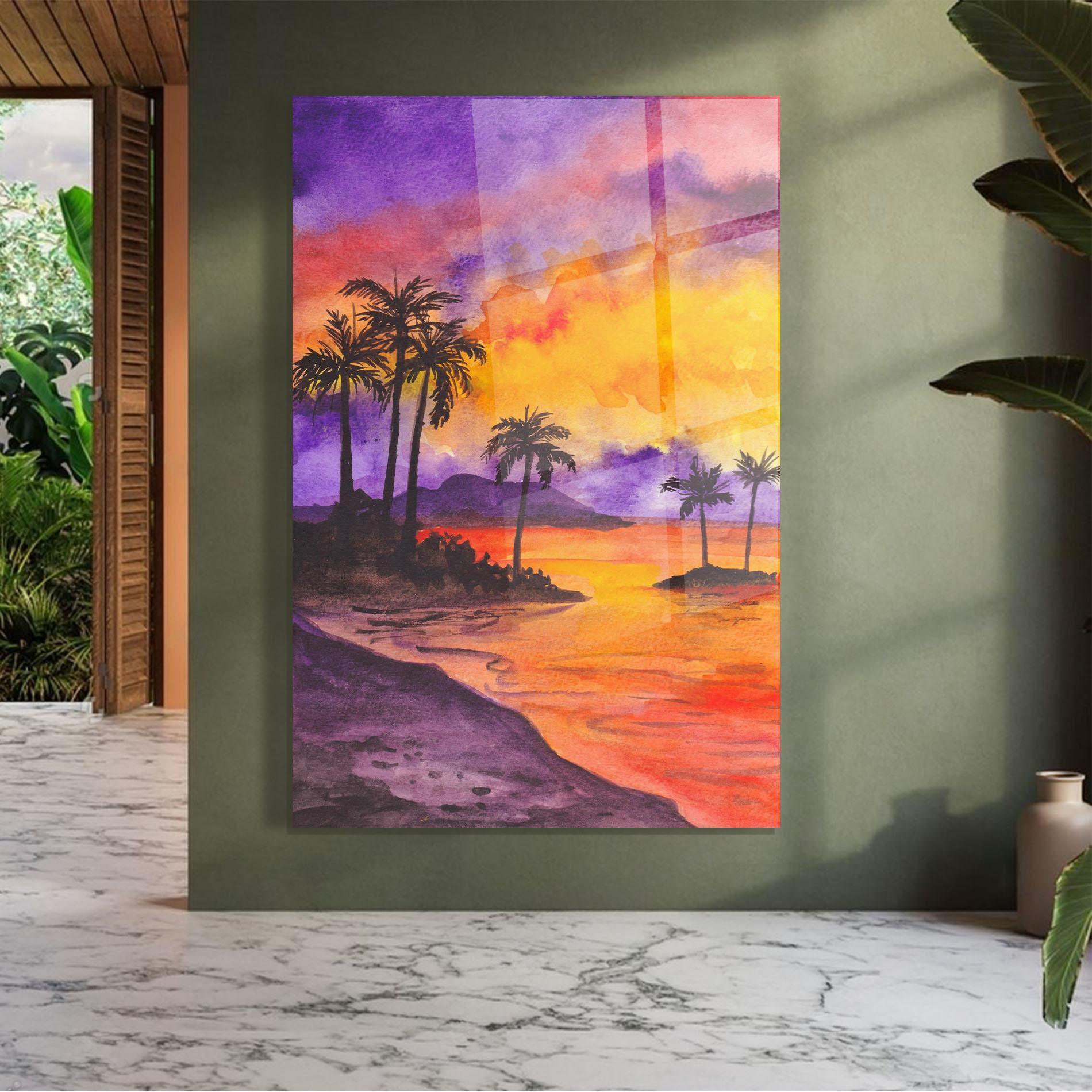 Üvegkép Sunset Watercolor Painting mockup 7