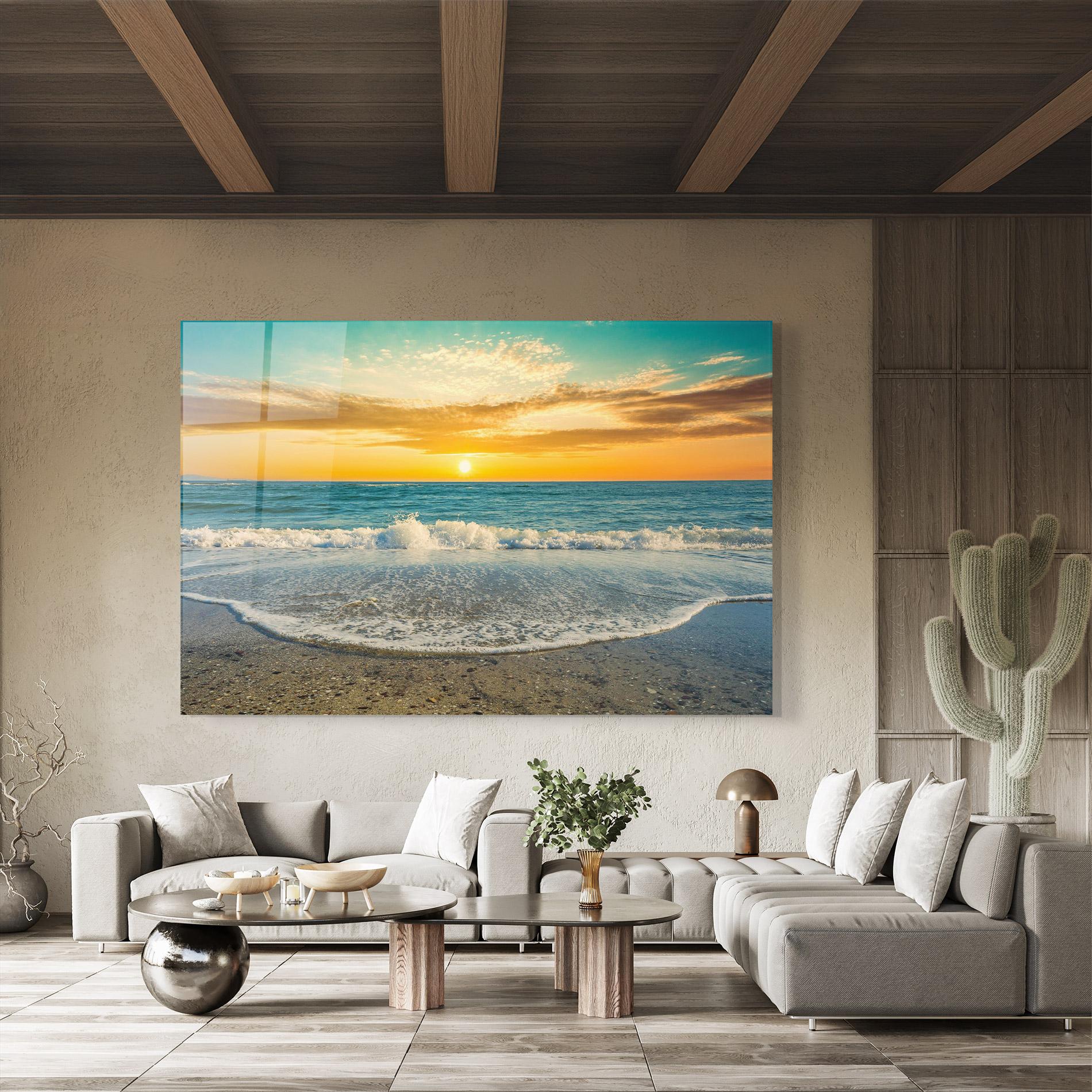 Üvegkép Beach Dramatic Sunset mockup 8