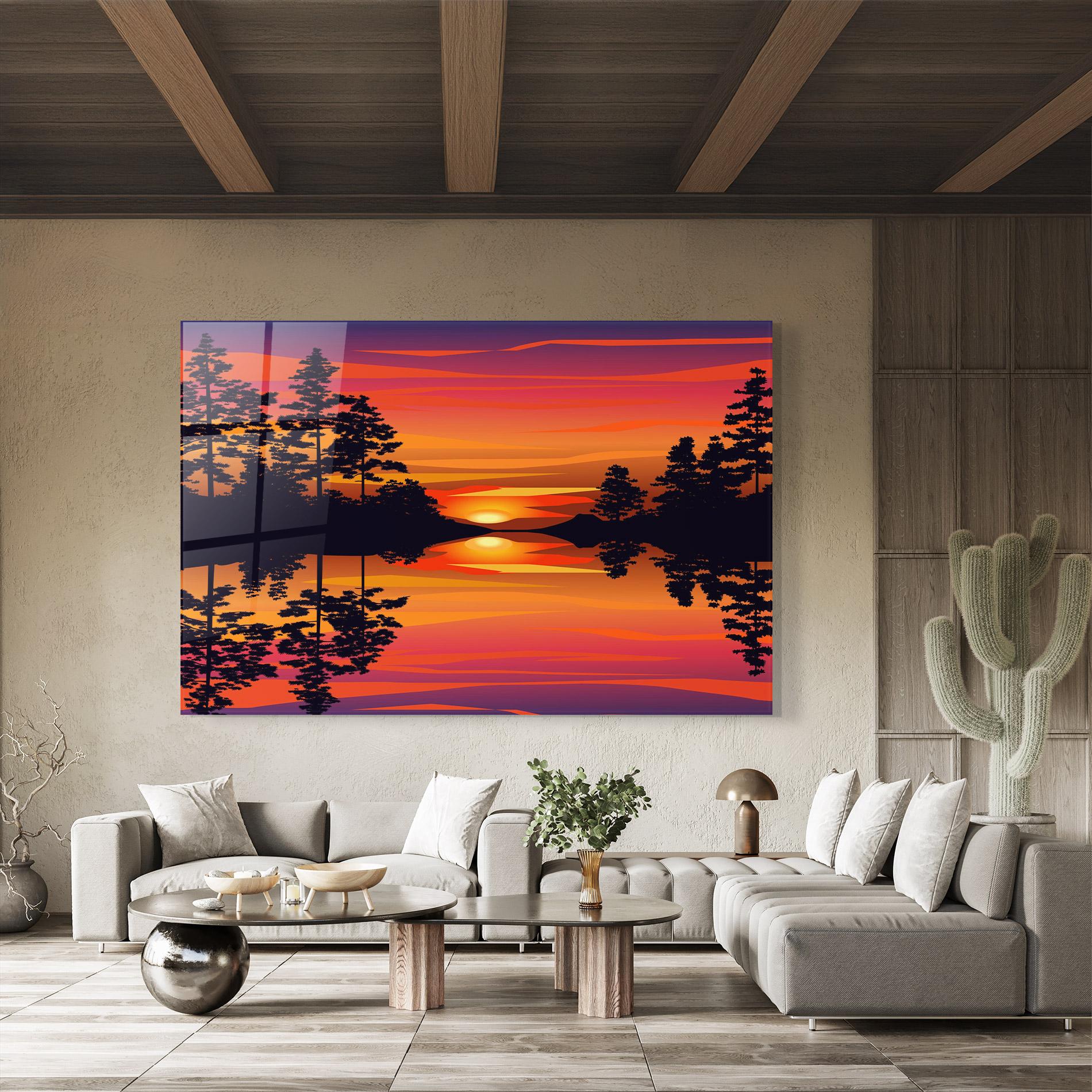 Üvegkép Sunset Forest Reflection mockup 8