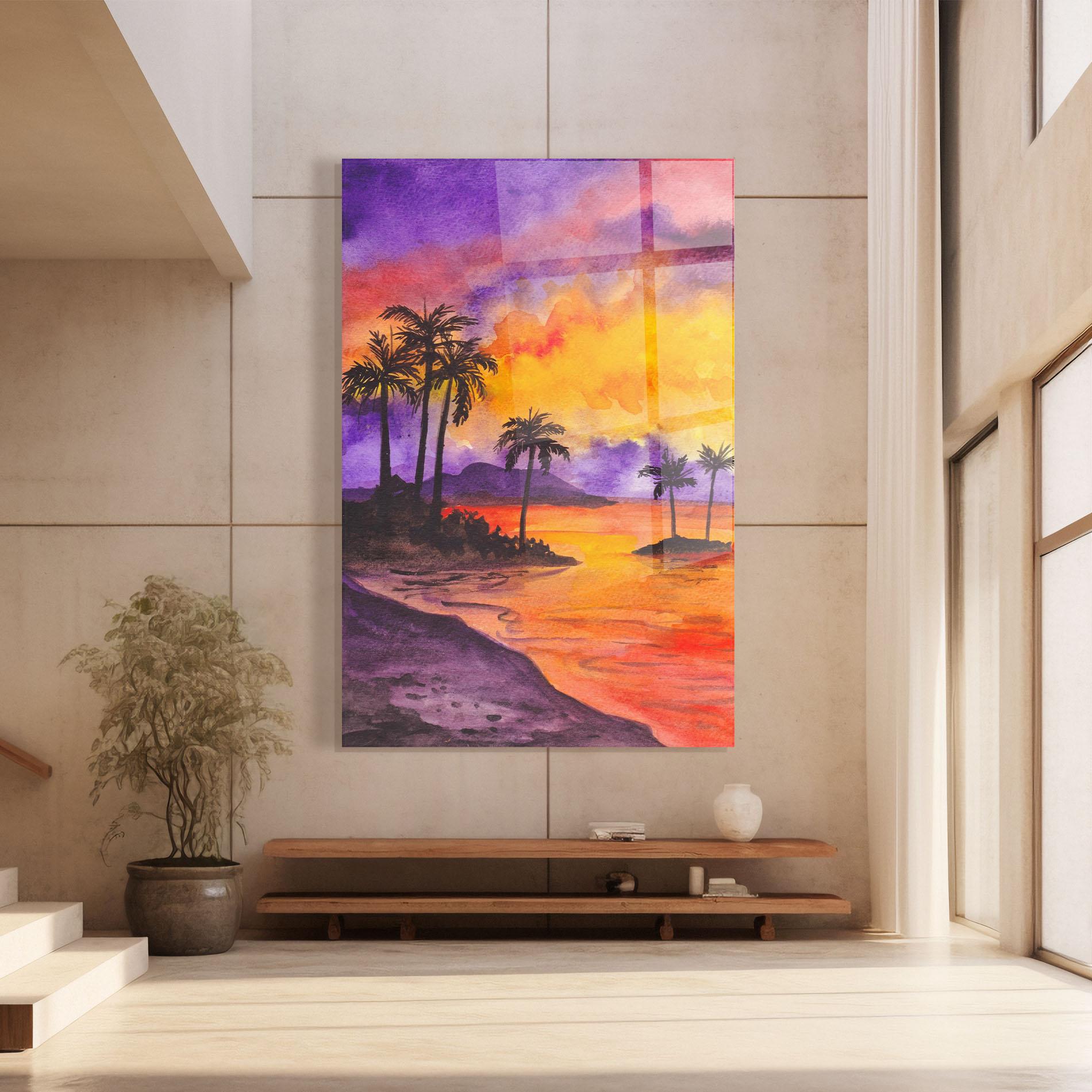 Üvegkép Sunset Watercolor Painting mockup 8