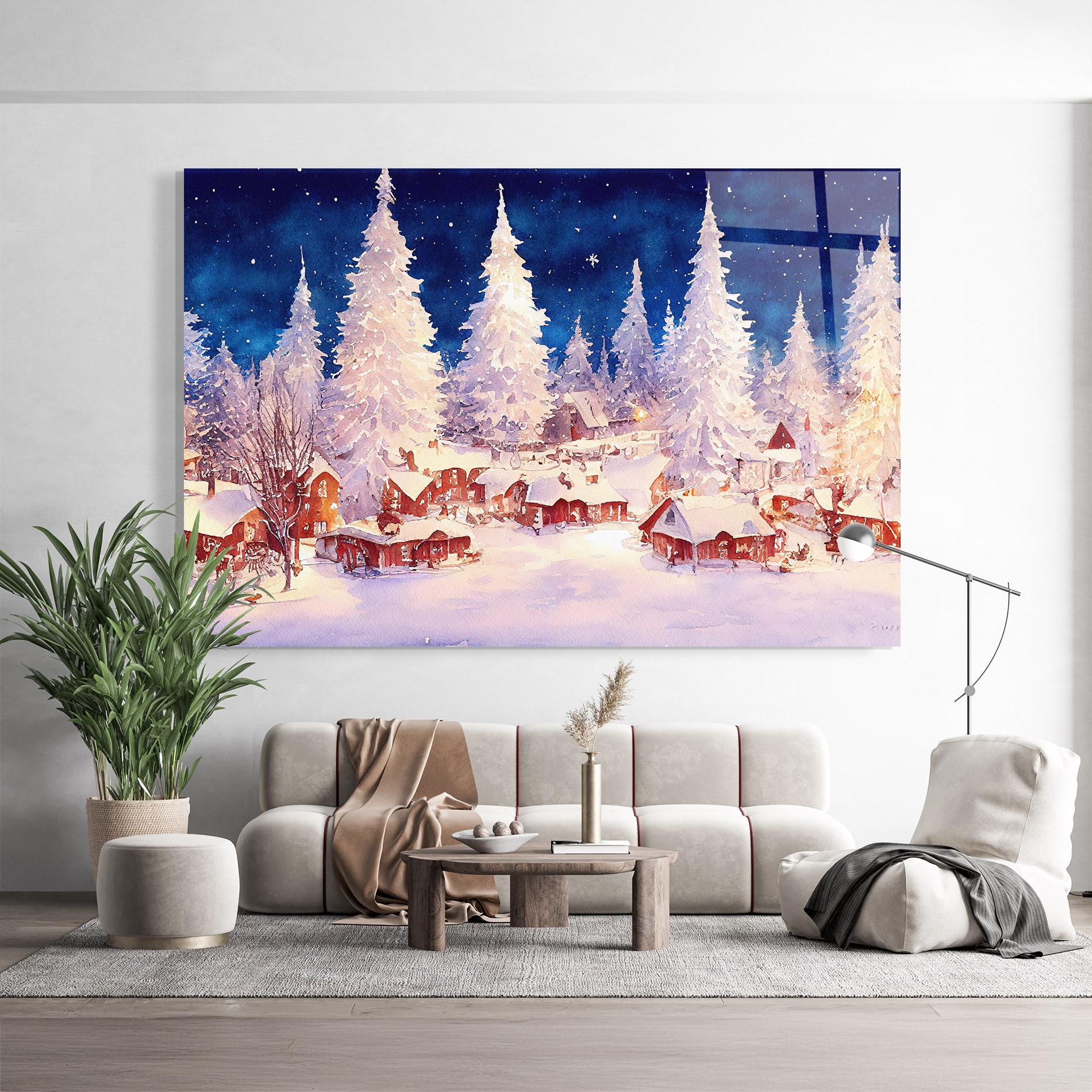 Üvegkép Snow Falling Painting mockup 9