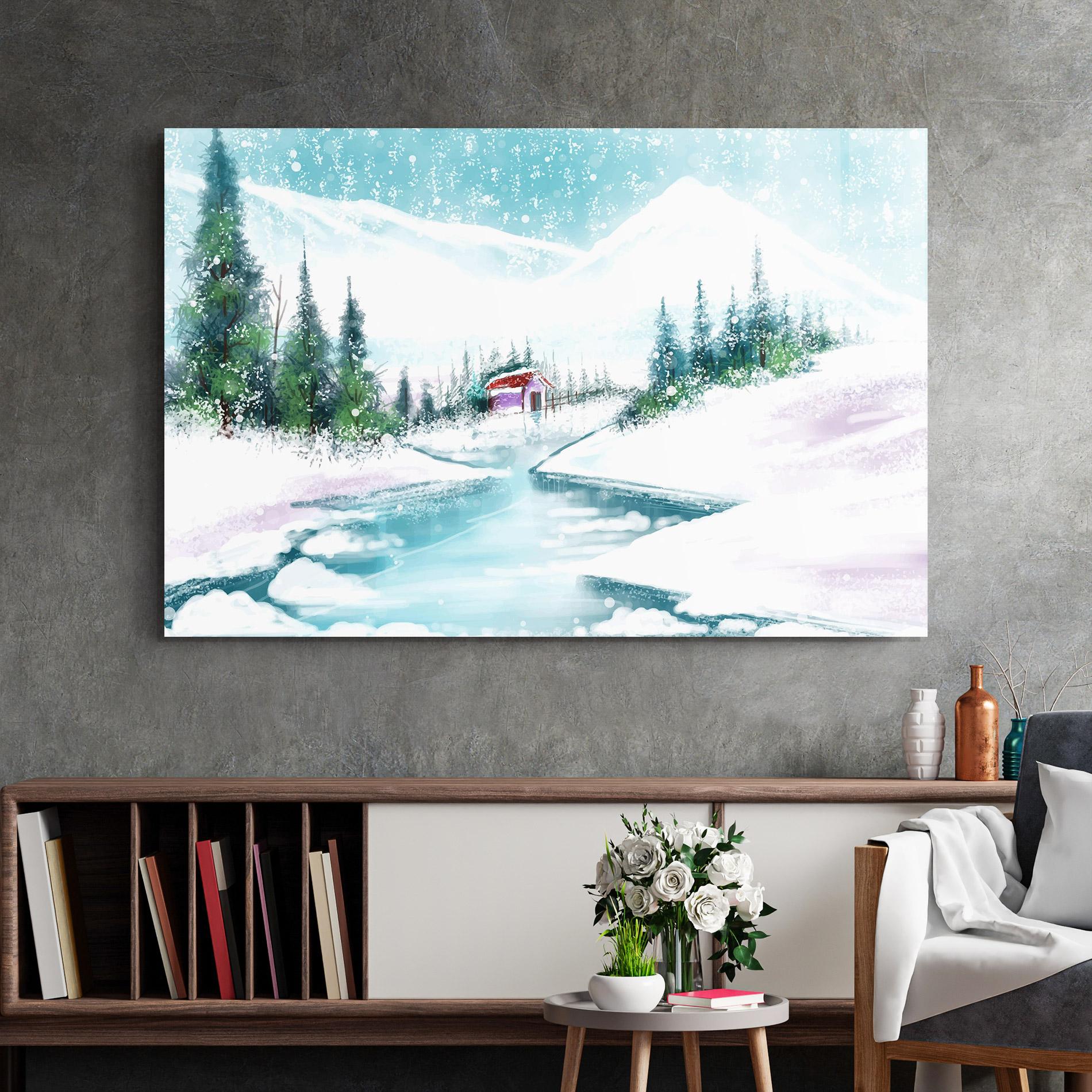 Üvegkép Purple House Winter mockup 2