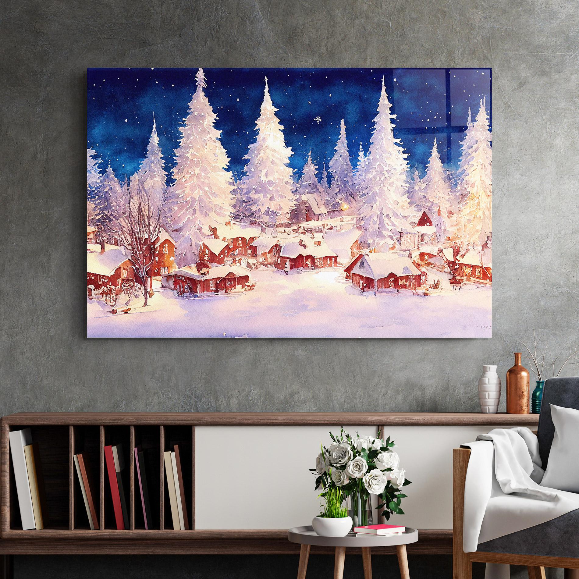 Üvegkép Snow Falling Painting mockup 2