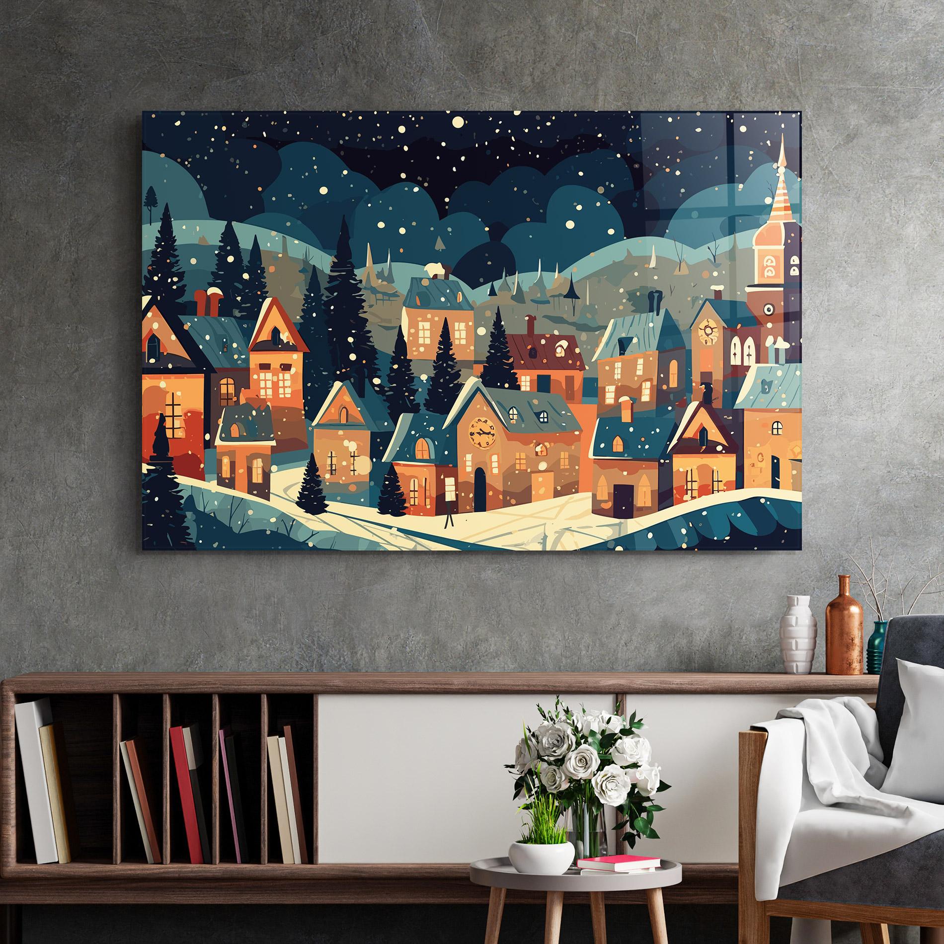 Üvegkép Winter View Houses mockup 2