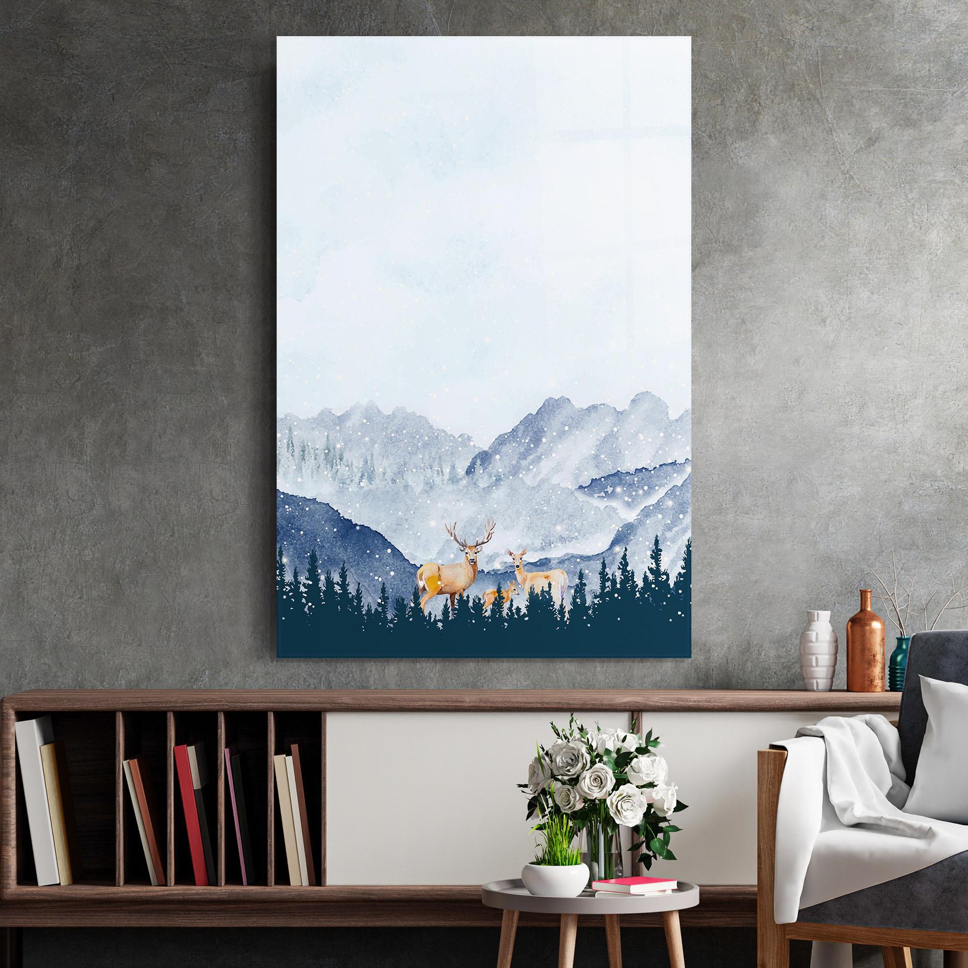 Üvegkép Winter Deers mockup 2