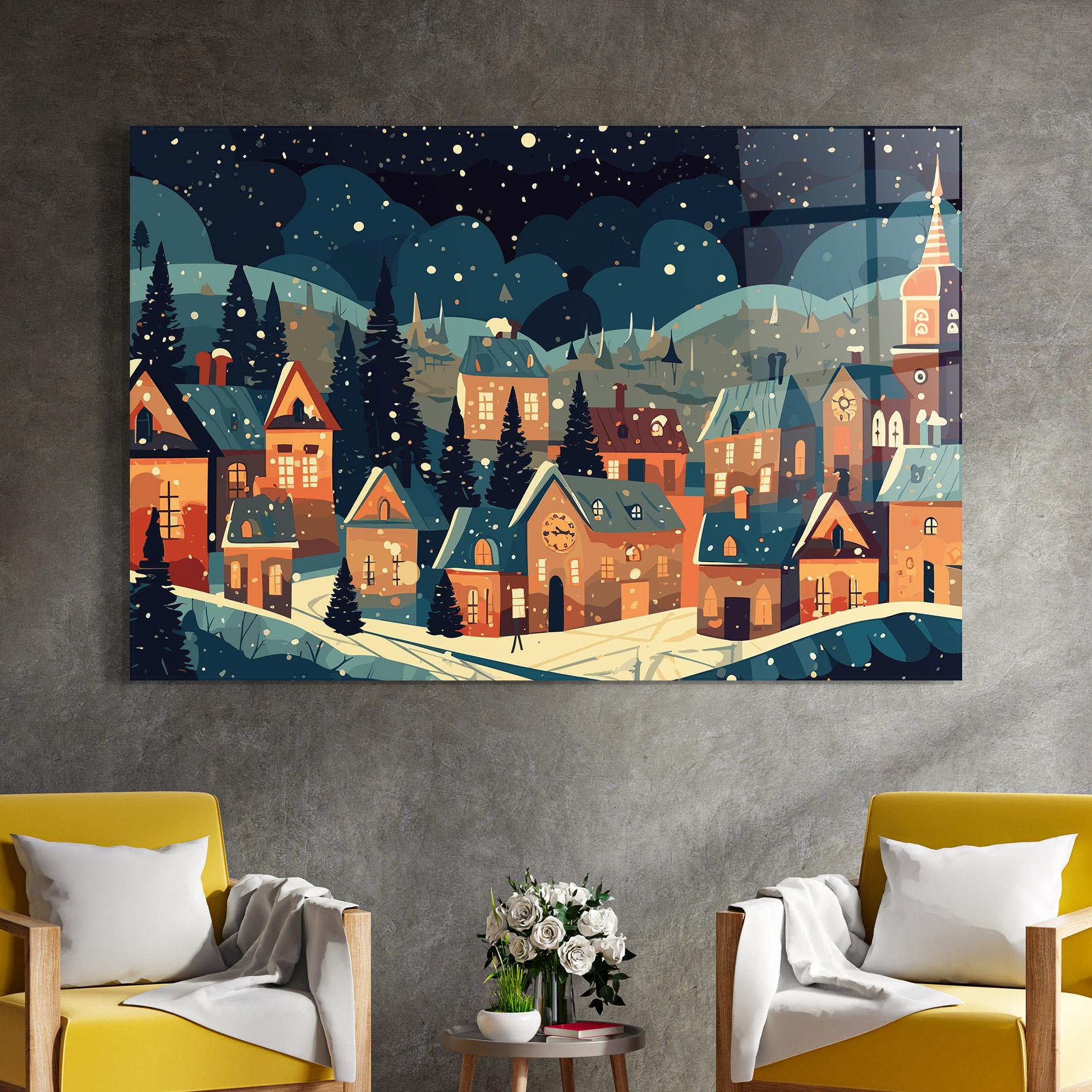 Üvegkép Winter View Houses mockup 4