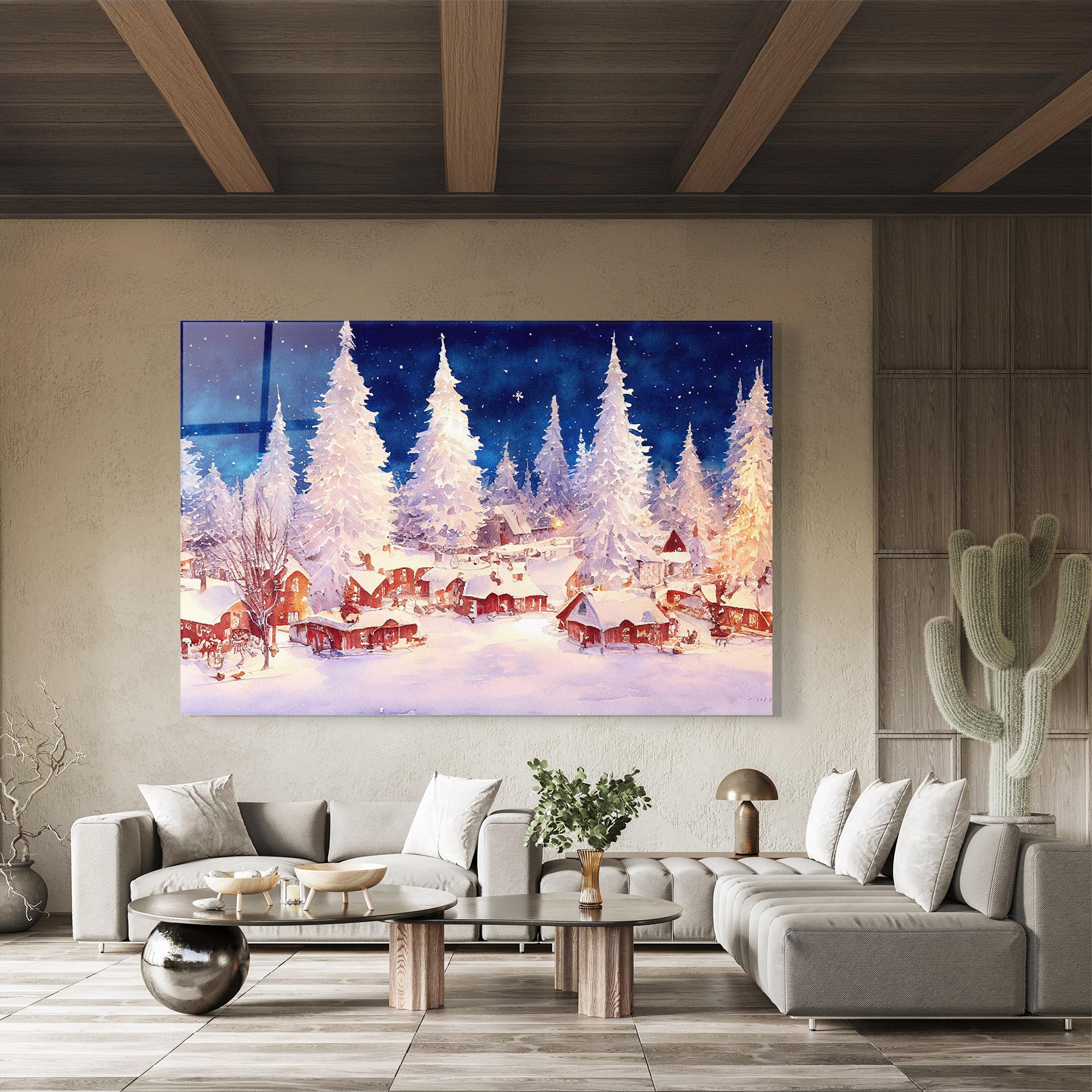 Üvegkép Snow Falling Painting mockup 8
