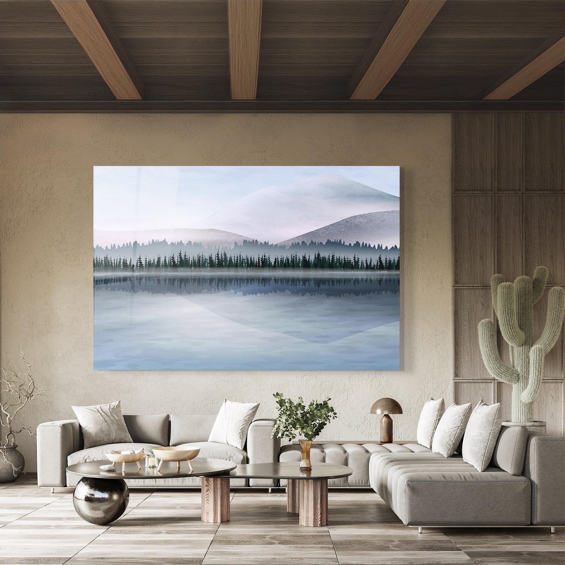 Üvegkép Grey Lake Trees mockup 8