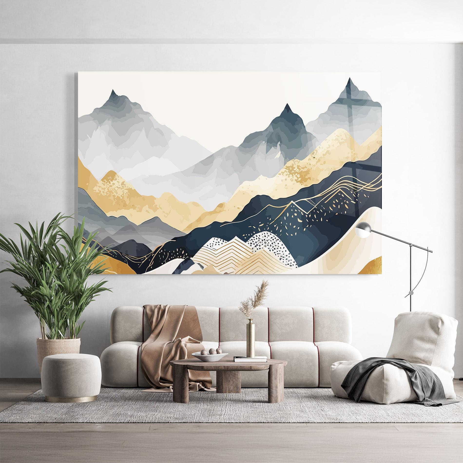 Üvegkép Blue Gold Mountain mockup 9